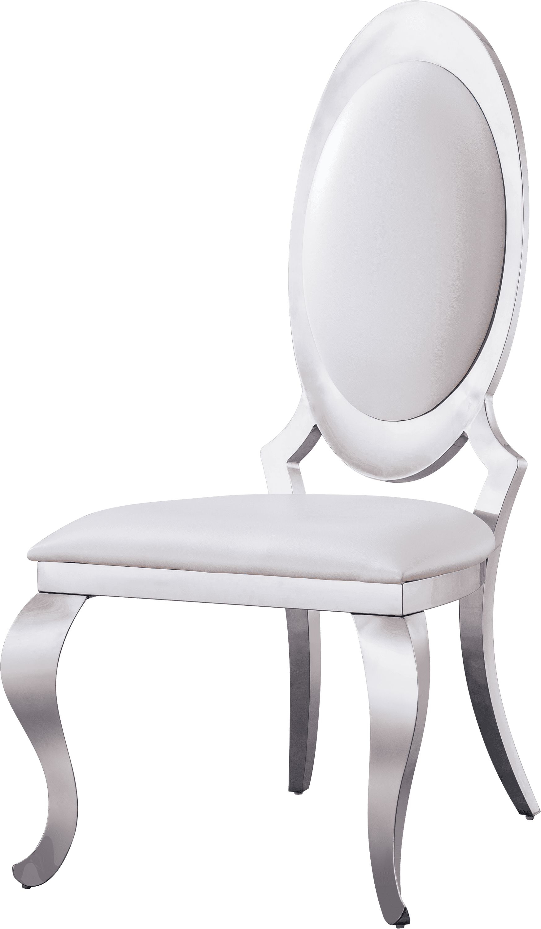 Leatherette Dining Chair with Oval Backrest Set of 2, Stainless Steel Legs