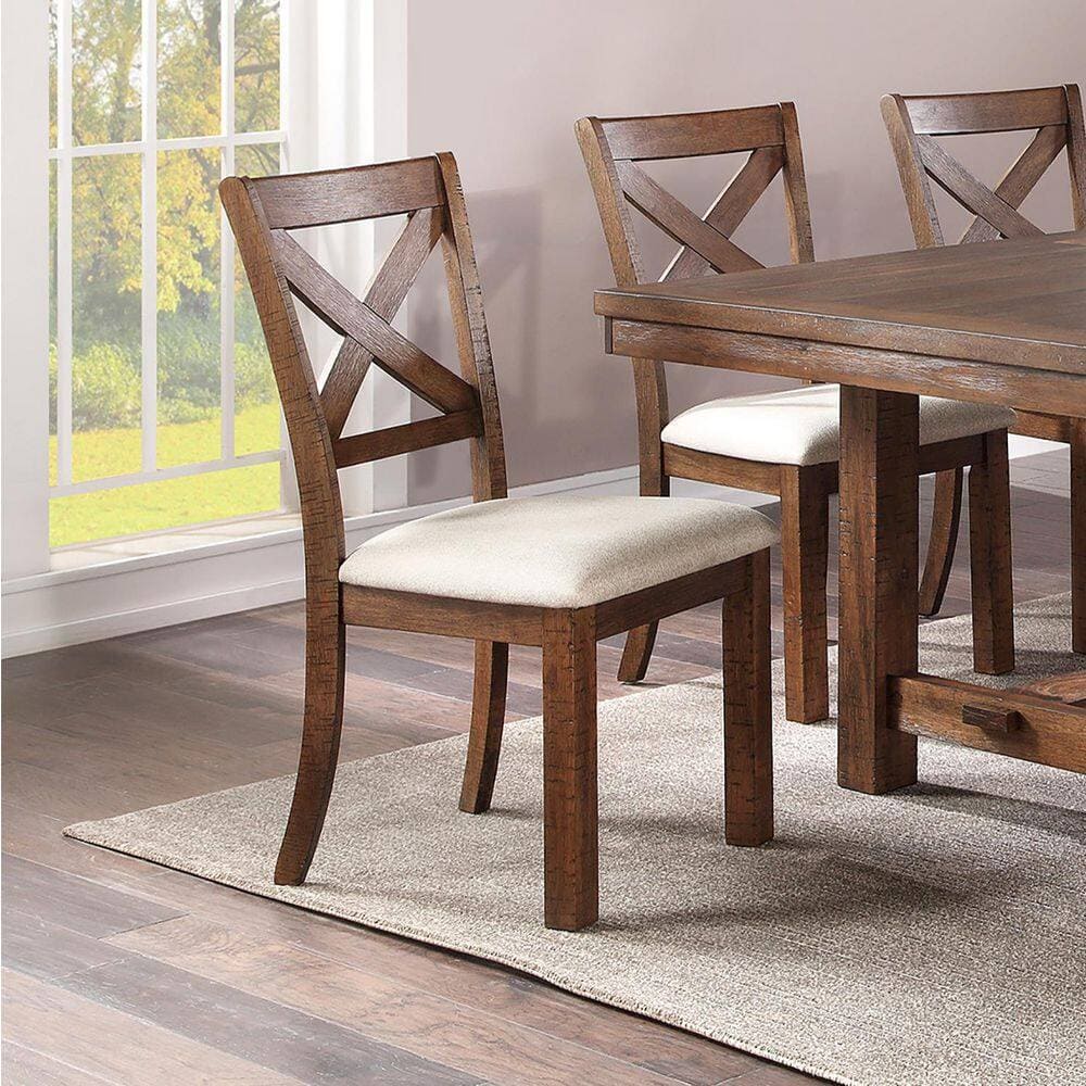 Dining Table 1x Bench and 4x Side Chairs Natural Brown Finish Solid wood 6pc Dining Table Wooden Contemporary Style Kitchen Dining Room Furniture