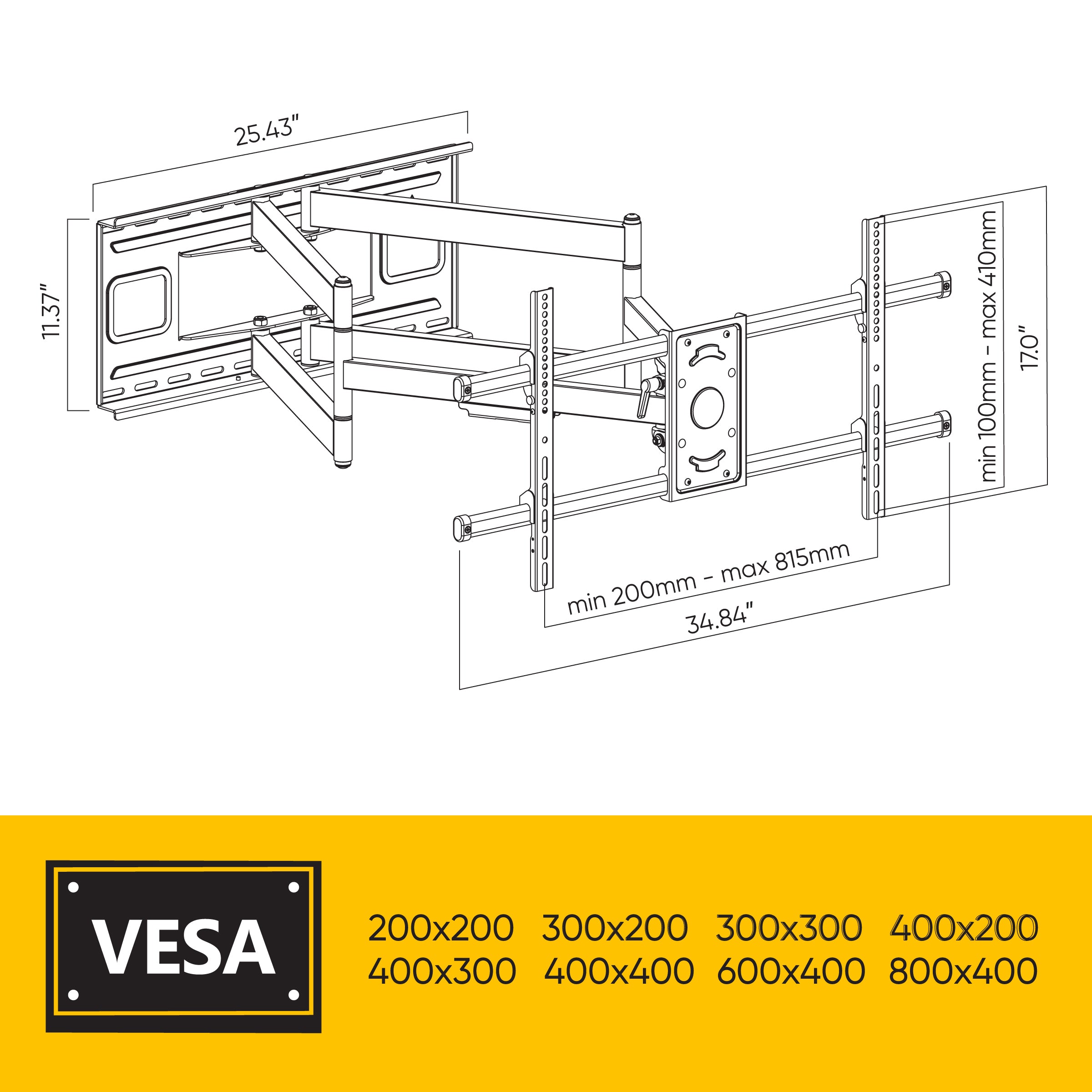 Atlantic Full Motion Extra Extension TV mount for 43-90"