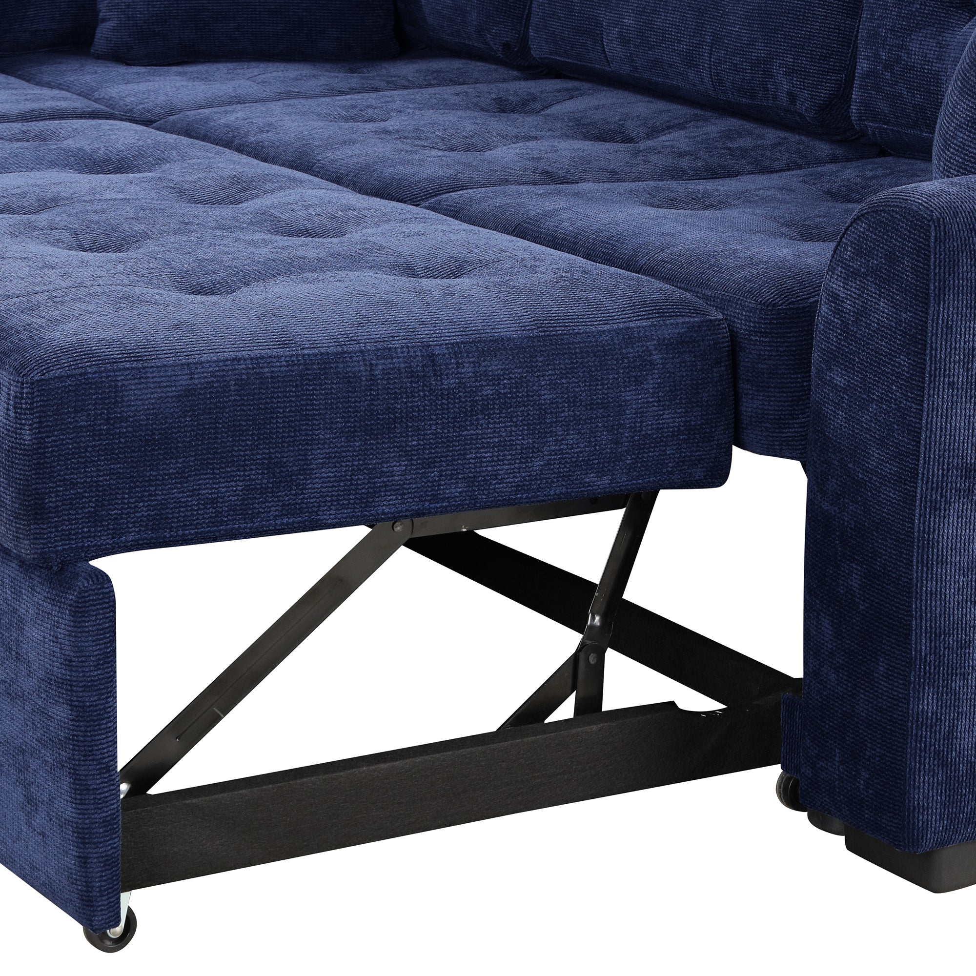 82.6" L-shape Sofa Bed Pull-out Sleeper Sofa with Wheels, USB Ports, Power Sockets for Living Room, Navy Blue