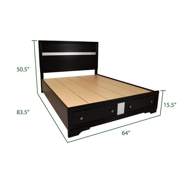 Matrix Traditional style King Size Storage Bed made with Wood in Black