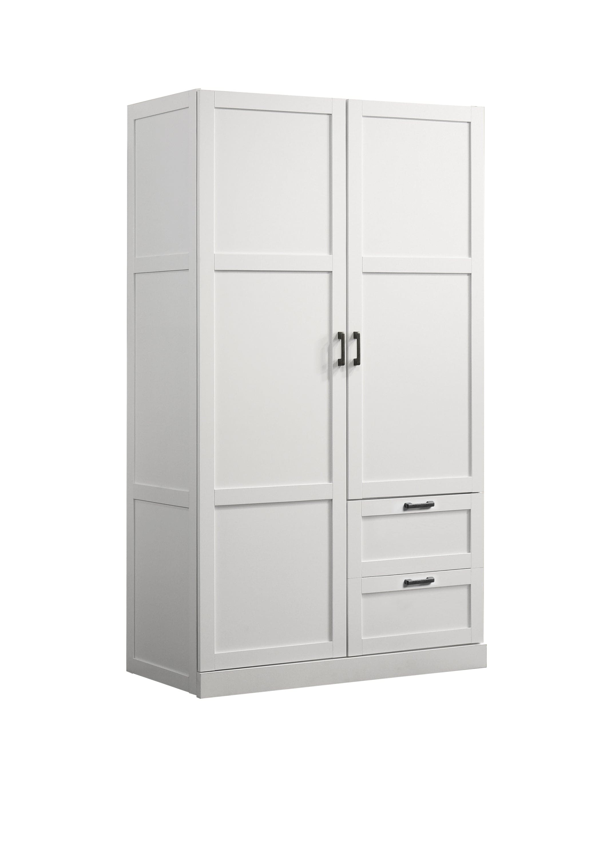 Aubree White Wardrobe Cabinet Armoire with 2 Drawers and Hanging Rod