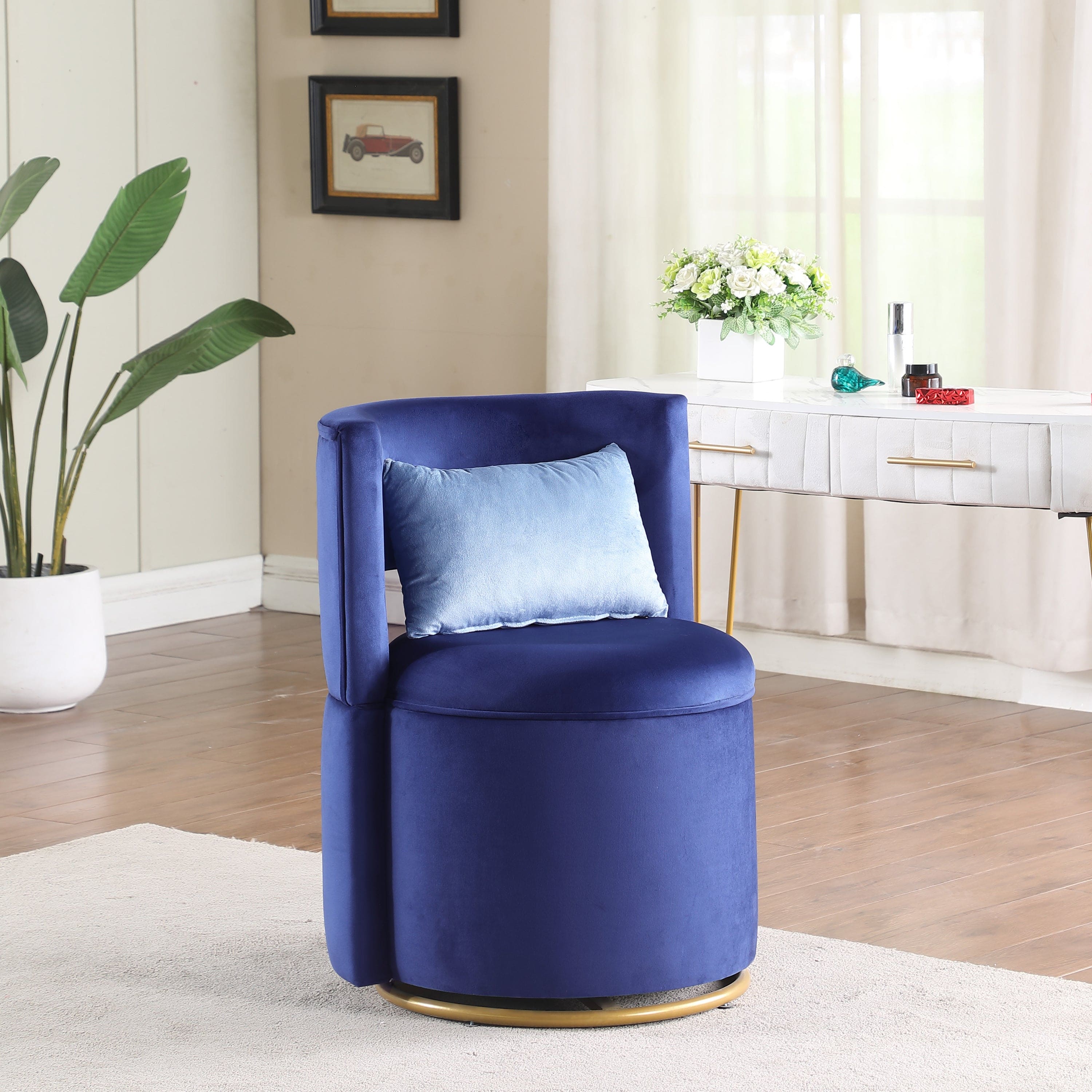 360° Swivel Accent Chair with Storage Function, Velvet Curved Chair with Gold Metal Base for Living Room, Nursery, Bedroom [Video]