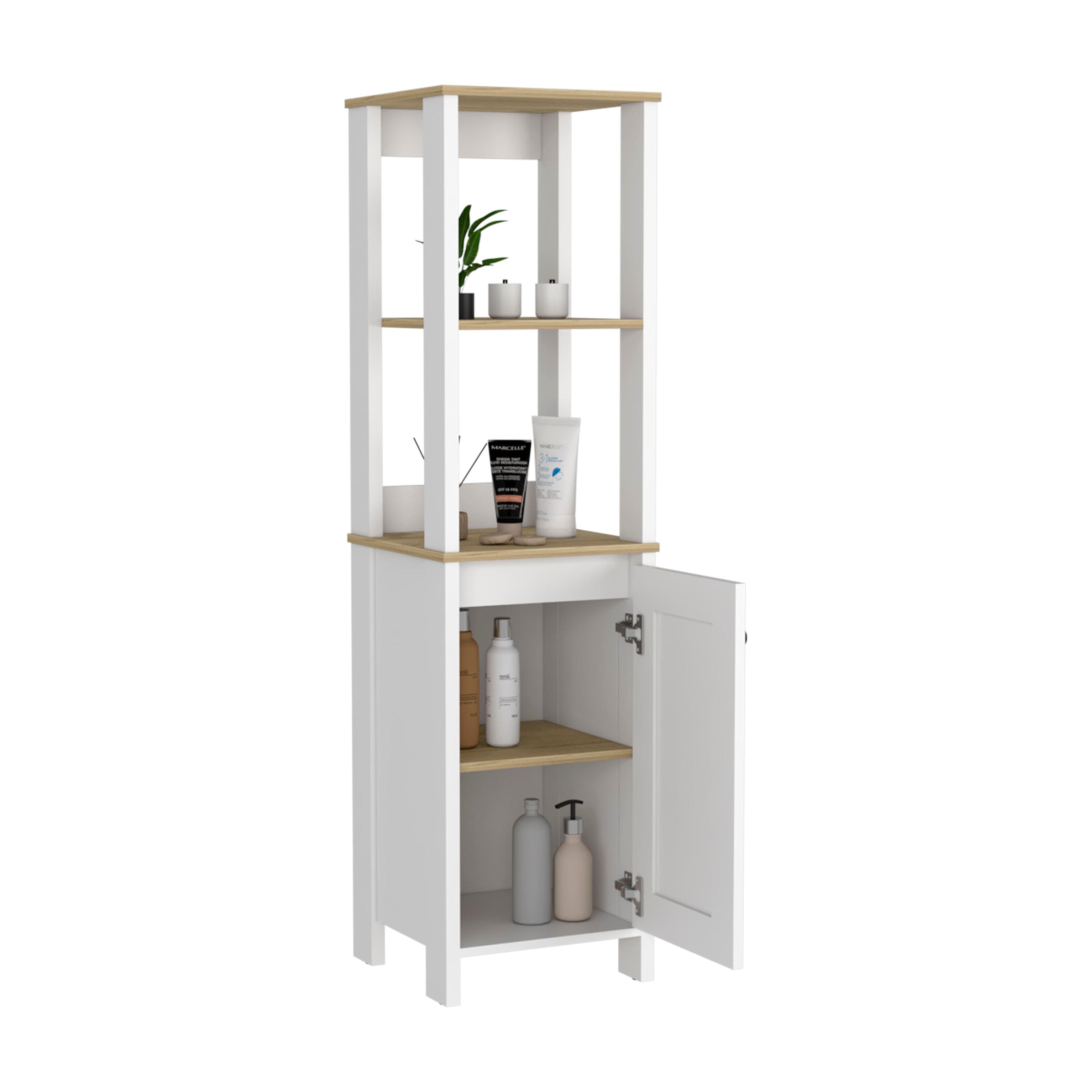 Linen Cabinet Jannes, Two Open Shelves, Single Door, Light Oak / White Finish