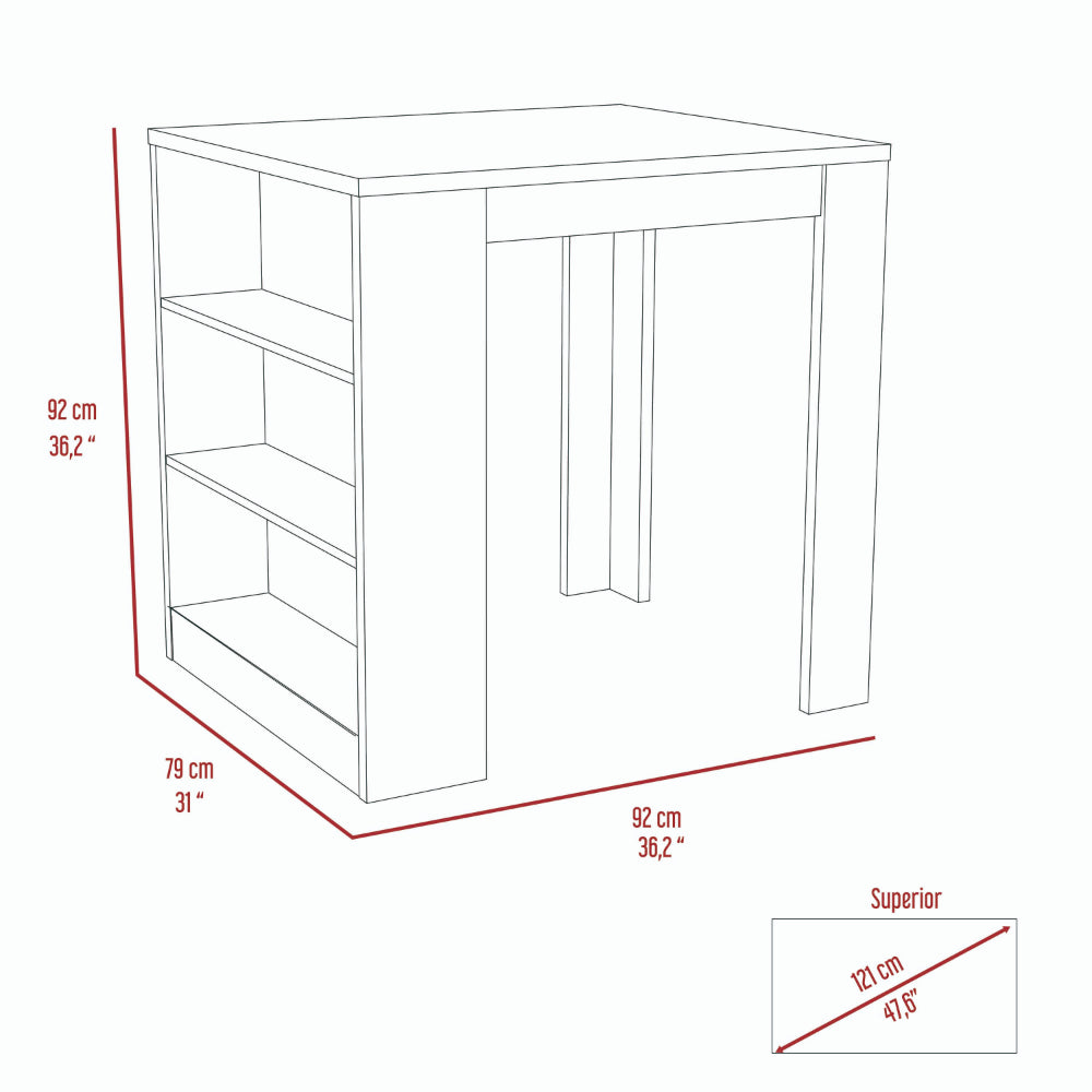 Elkins 3-Drawer Kitchen Island White and Pine