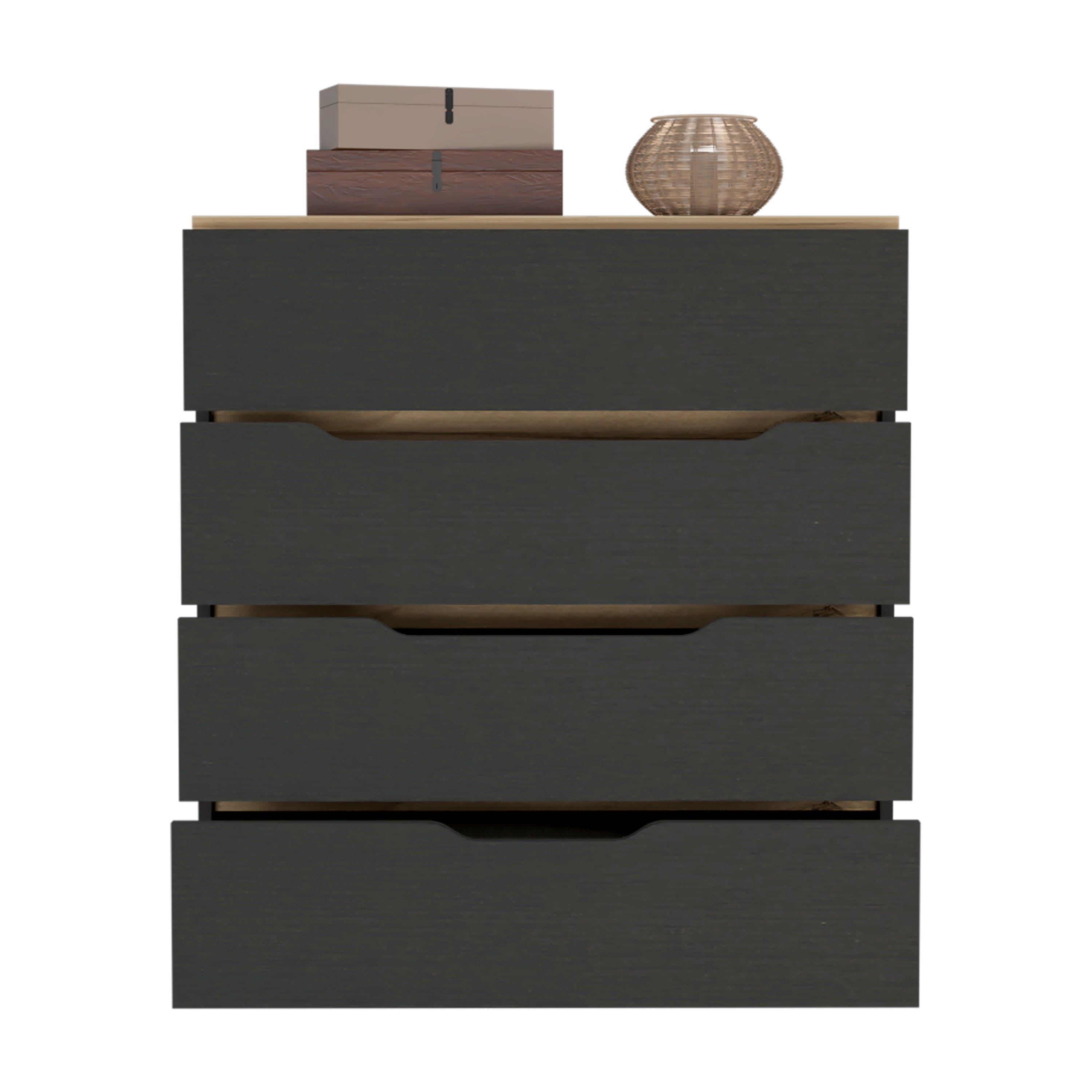 Dresser Oboe, Superior Top, Four Drawers, Black Wengue/ Light Oak Finish