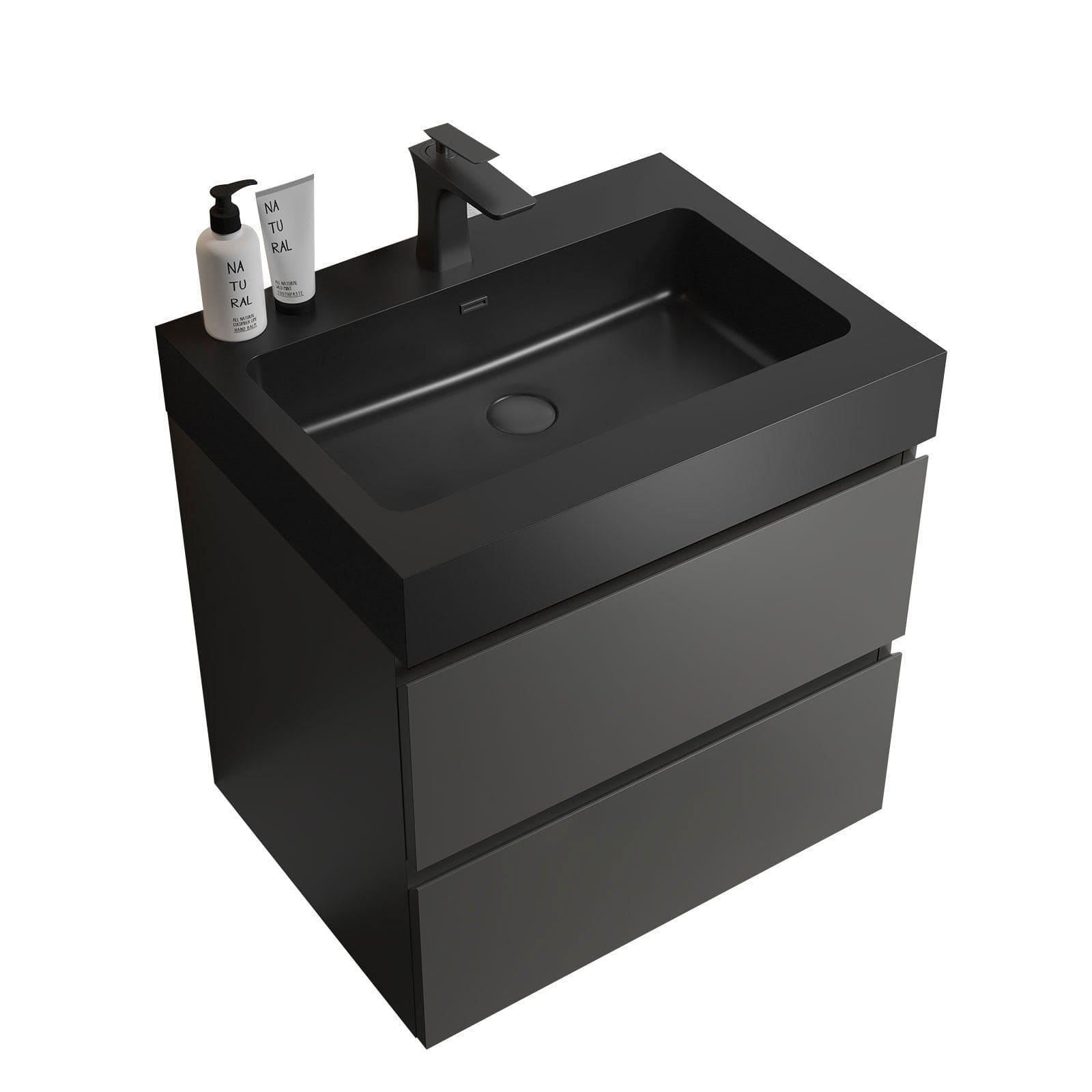 Alice 24" Gray Bathroom Vanity with Sink, Large Storage Wall Mounted Floating Bathroom Vanity for Modern Bathroom, One-Piece Black Sink Basin without Drain and Faucet