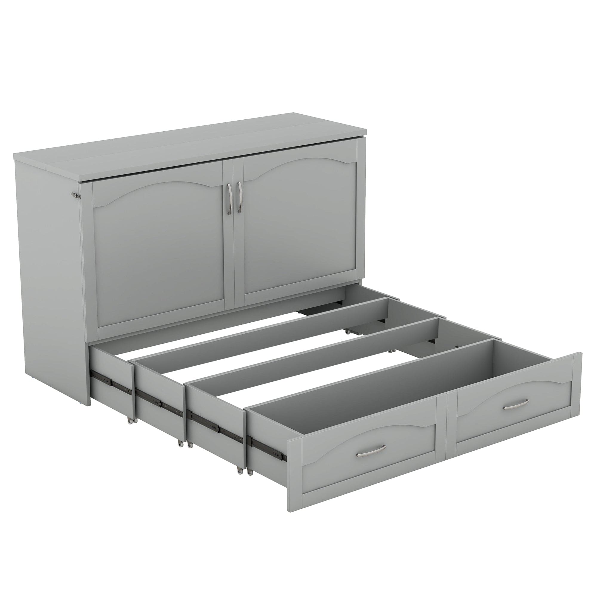 Queen Size Murphy Bed Wall Bed with drawer and a set of Sockets & USB Ports, Pulley Structure Design, Gray