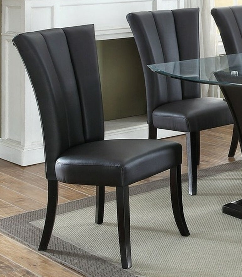 Black Faux Leather Upholstered Lines back Set of 2pc Chairs Dining Room Wide Flair back Chair