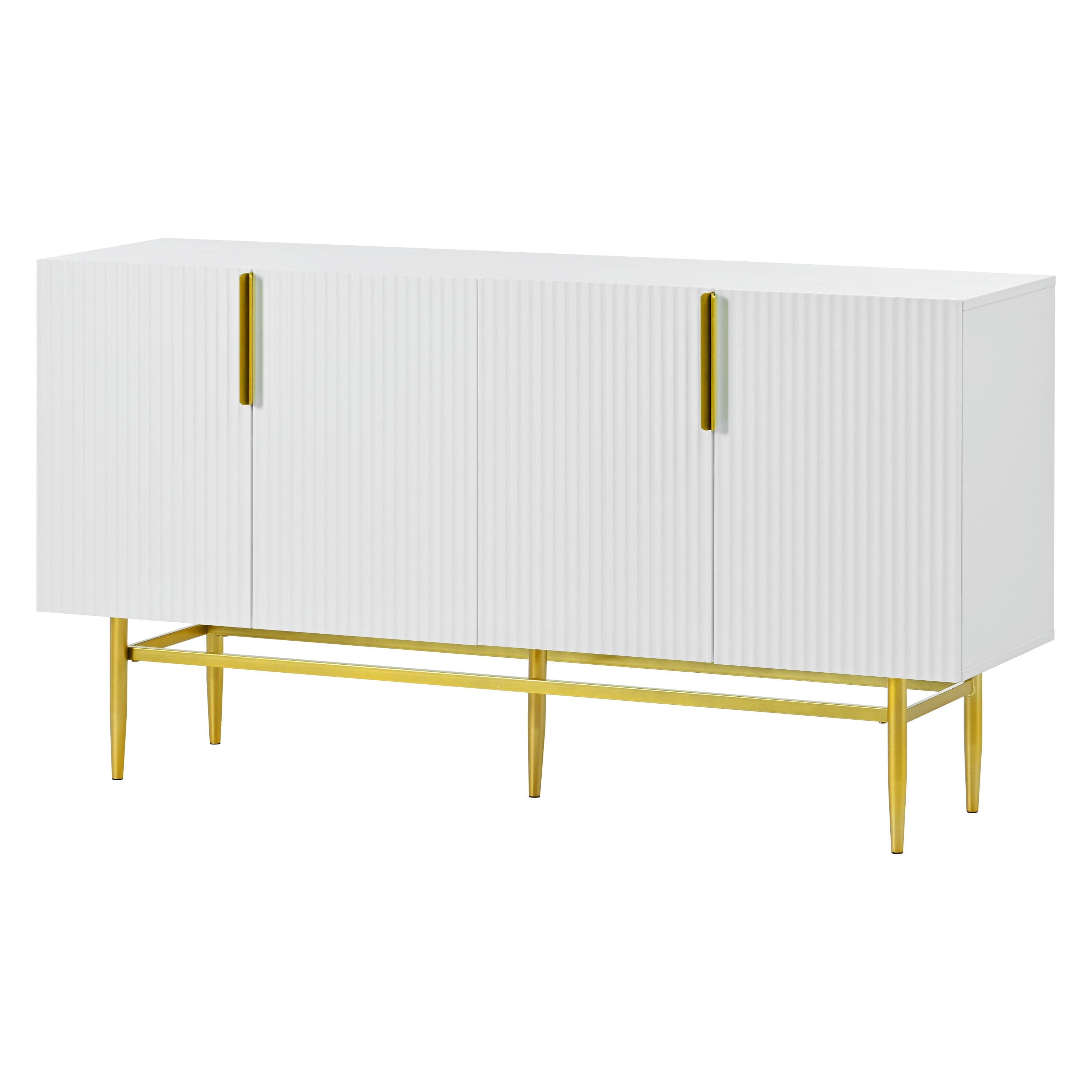 TREXM Modern Elegant 4-door Sideboard Gold Metal Handle Buffet Cabinet for Dining Room, Living Room, Bedroom, Hallway (White)