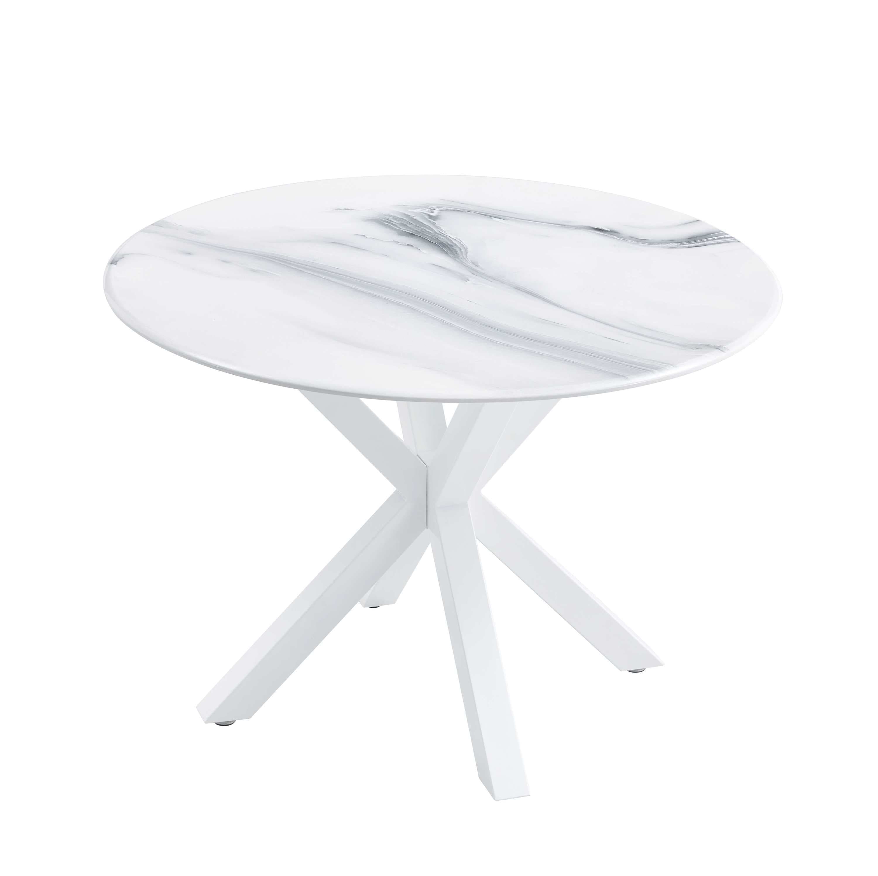 42.1"WHITE Table cross leg Mid-century Dining Table for 4-6 people With Round Mdf Table Top, Pedestal Dining Table, End Table Leisure Coffee Table