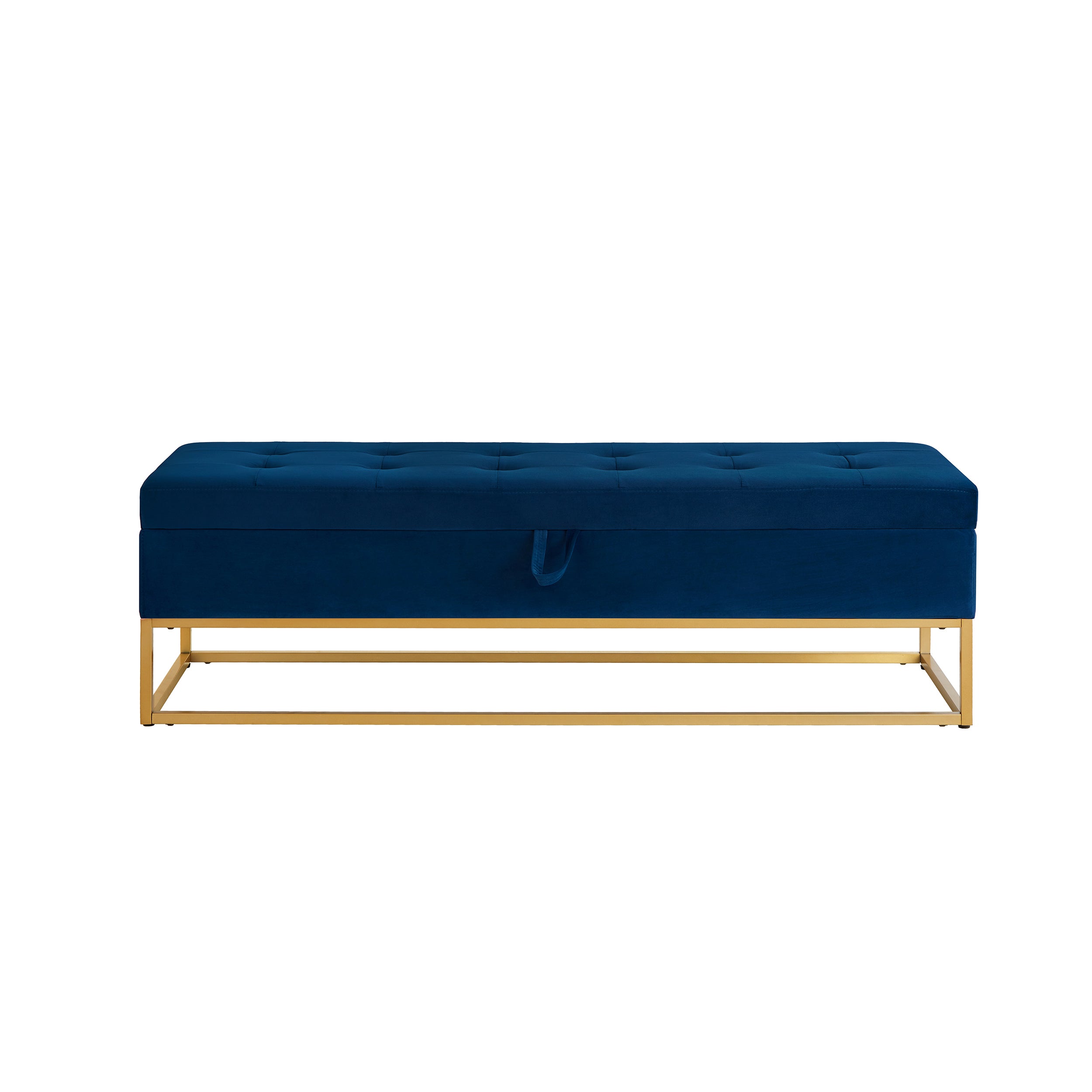 58.6" Bed Bench Metal Base with Storage Navy Blue Velvet