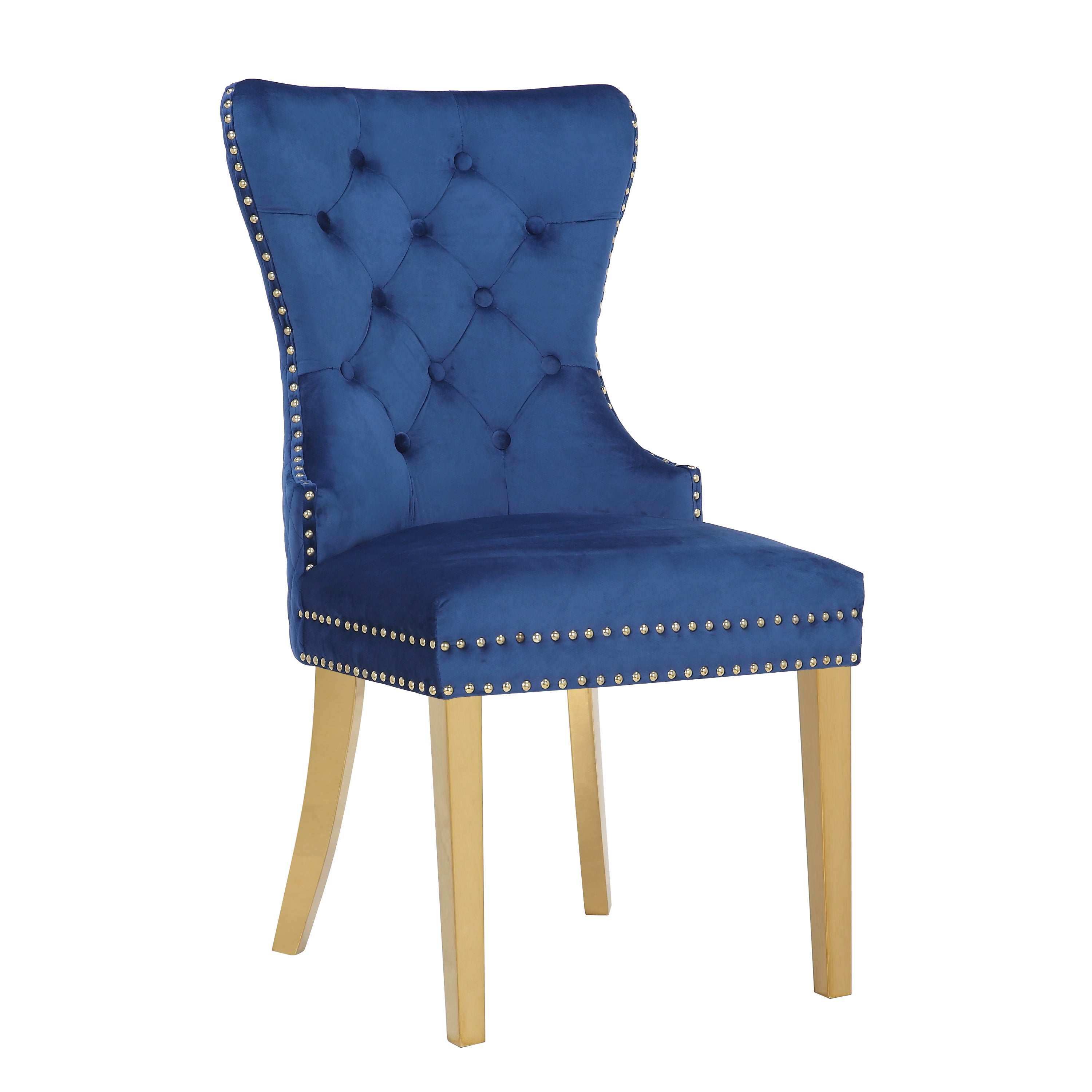 Simba Gold 2 Piece Dinning Chair Finish with Velvet Fabric in Navy