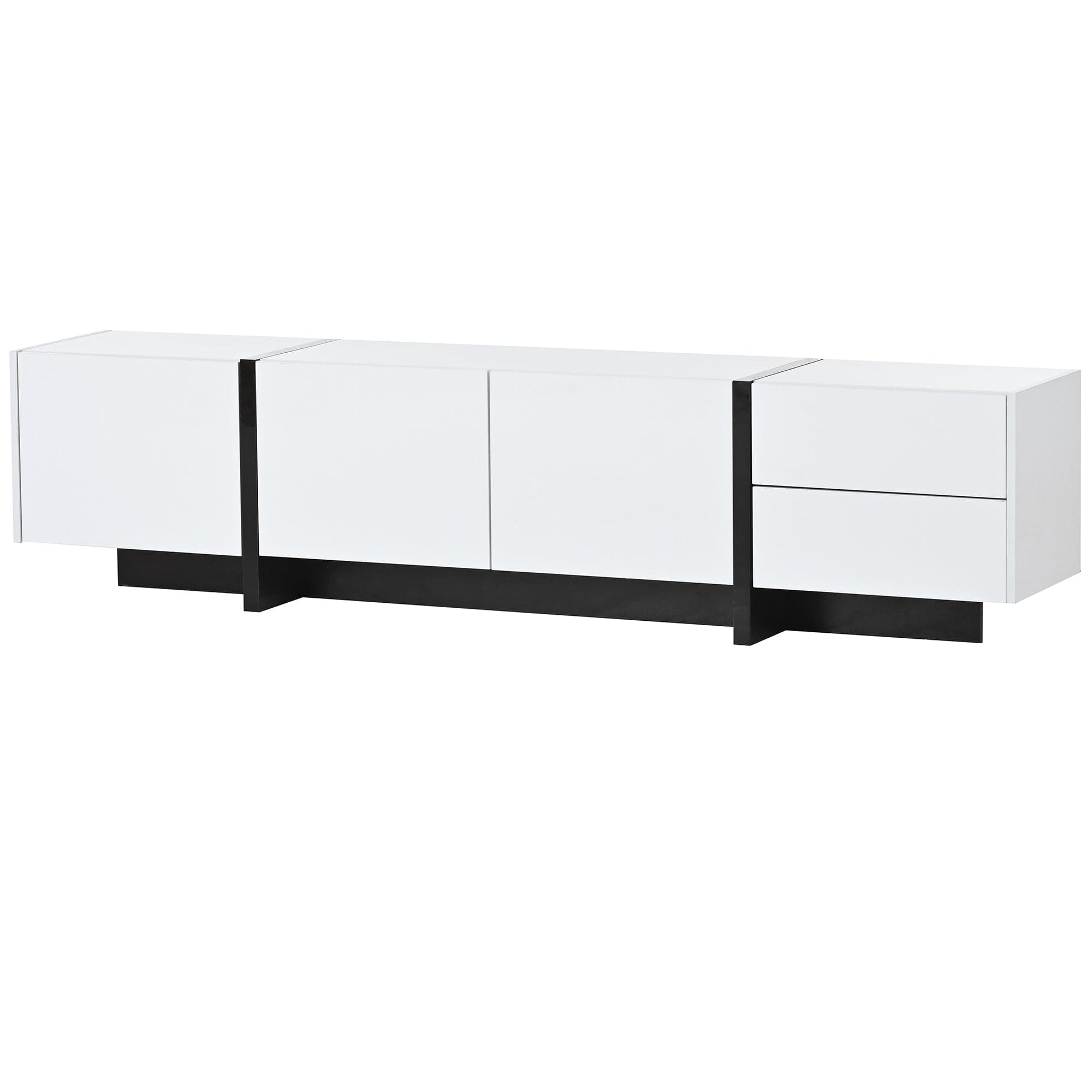 ON-TREND White & Black Contemporary Rectangle Design TV Stand, Unique Style TV Console Table for TVs Up to 80'', Modern TV Cabinet with High Gloss UV Surface for Living Room.