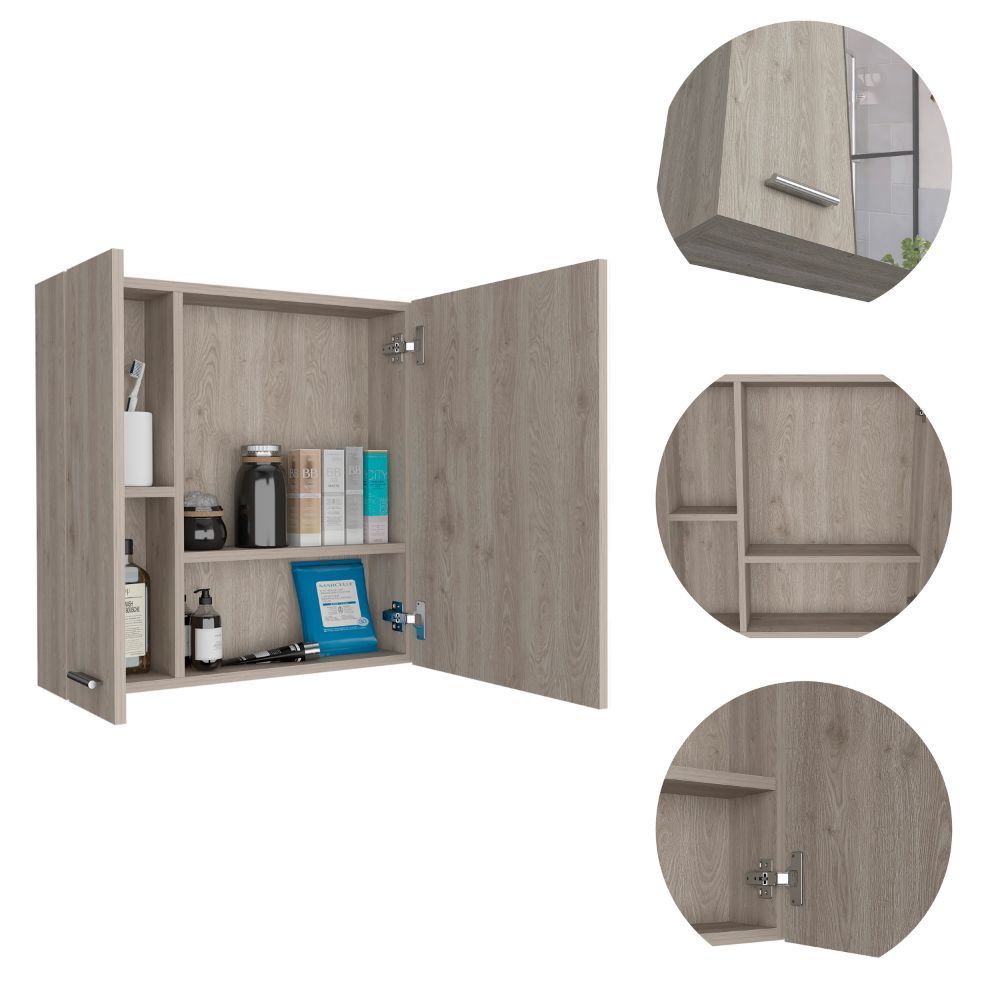 Medicine Cabinet Prague, Four Internal Shelves, Single Door, Light Gray Finish