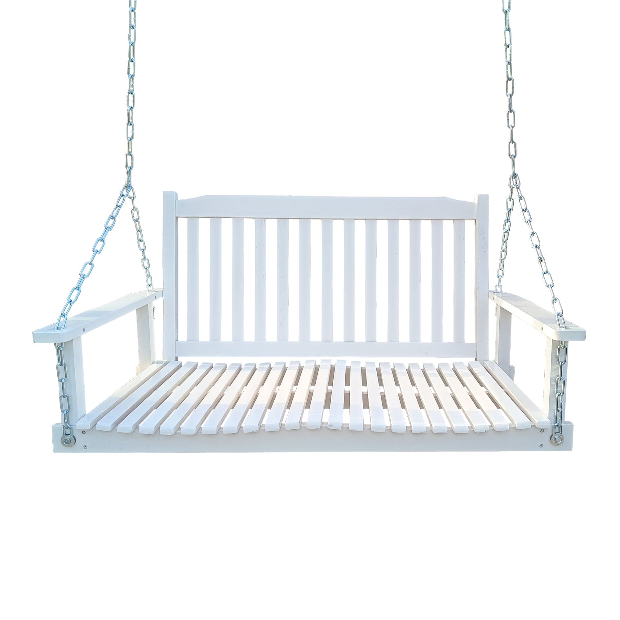 Front Porch Swing with Armrests, Wood Bench Swing with Hanging Chains,for Outdoor Patio ,Garden Yard, porch, backyard, or sunroom,Easy to Assemble,white