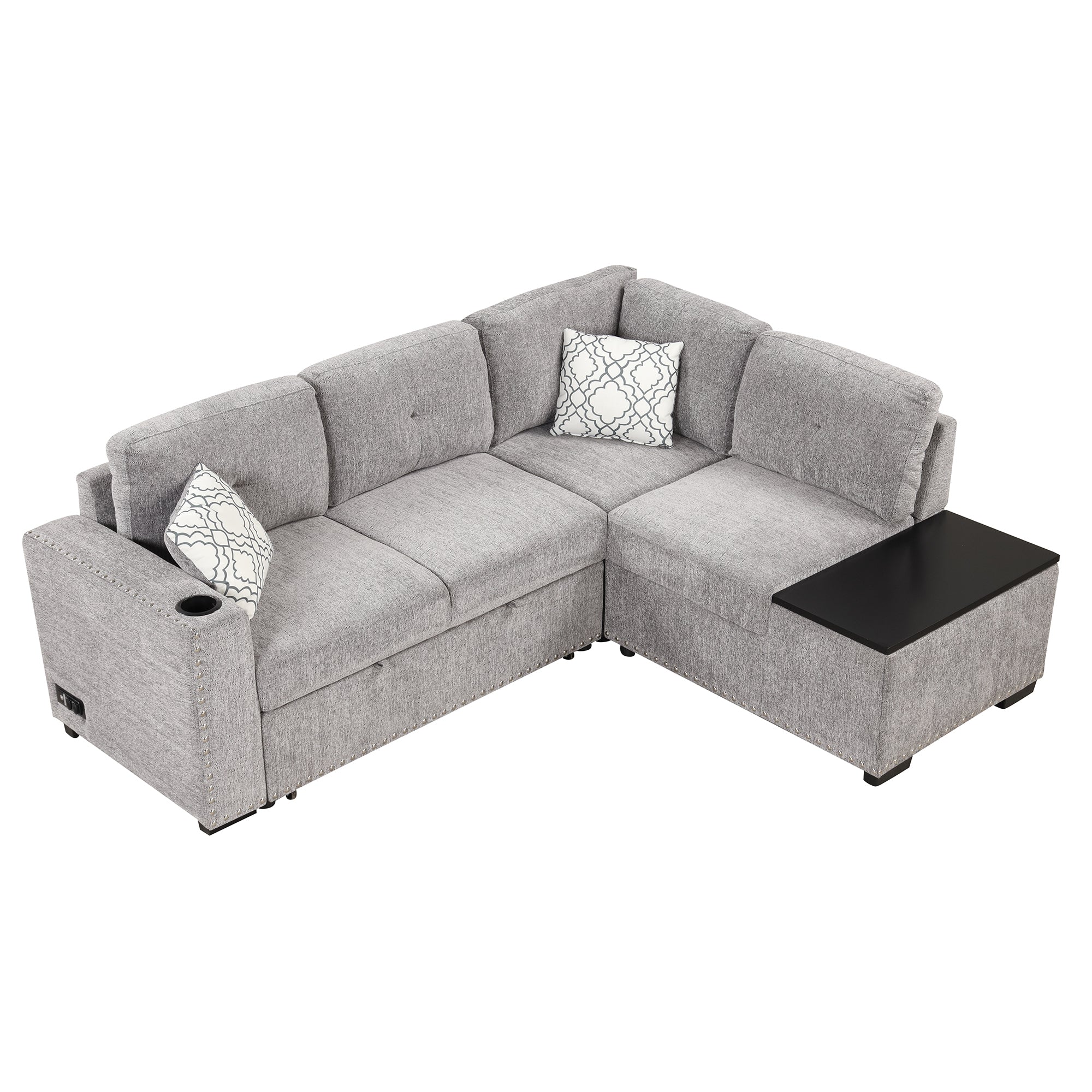 Sofa Bed L-Shaped Corner Sofa, Light Gray