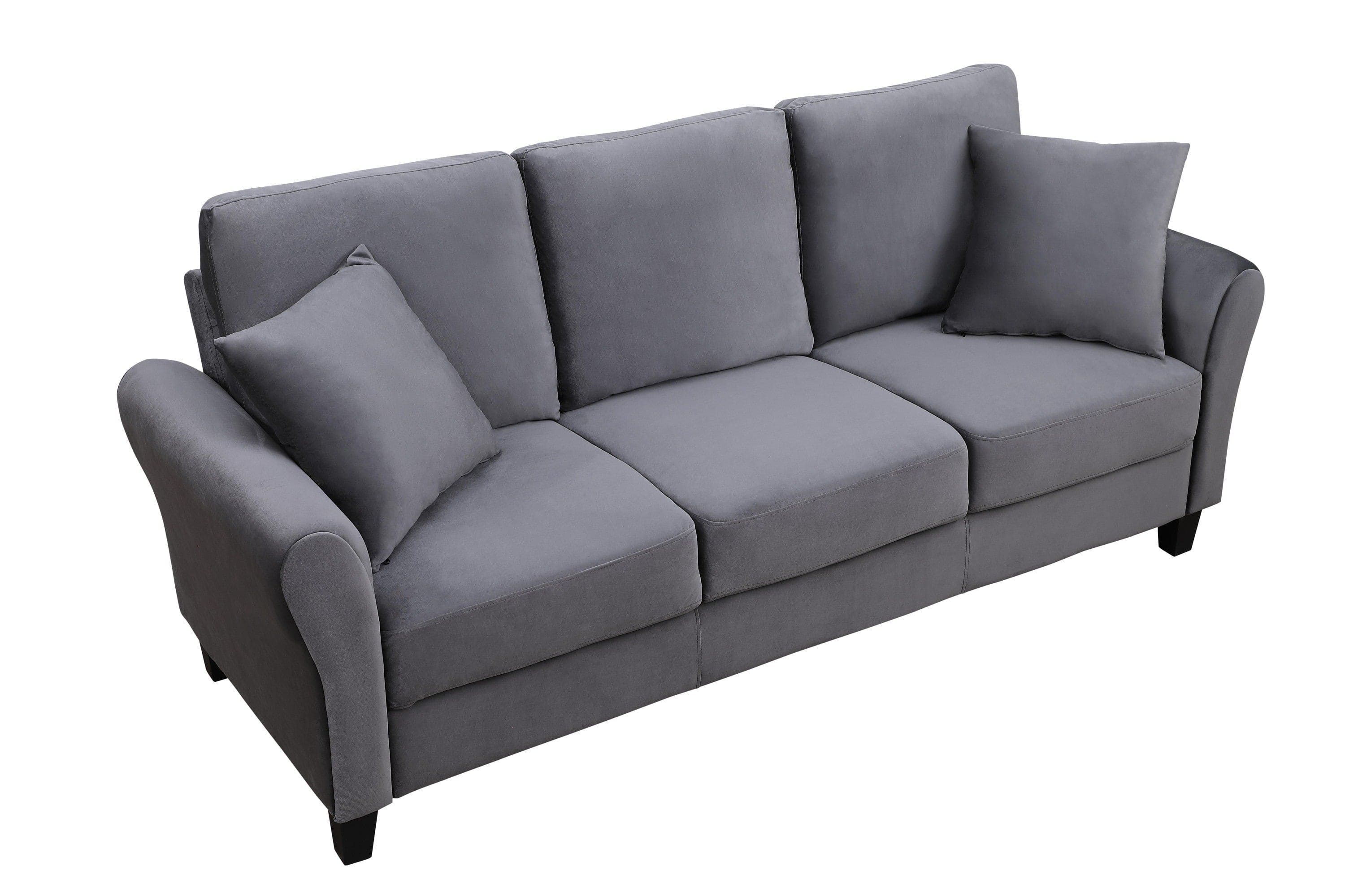 Modern Velvet Couch with 2 Pillow, 78 Inch Width Living Room Furniture, 3 Seater Sofa with Plastic Legs