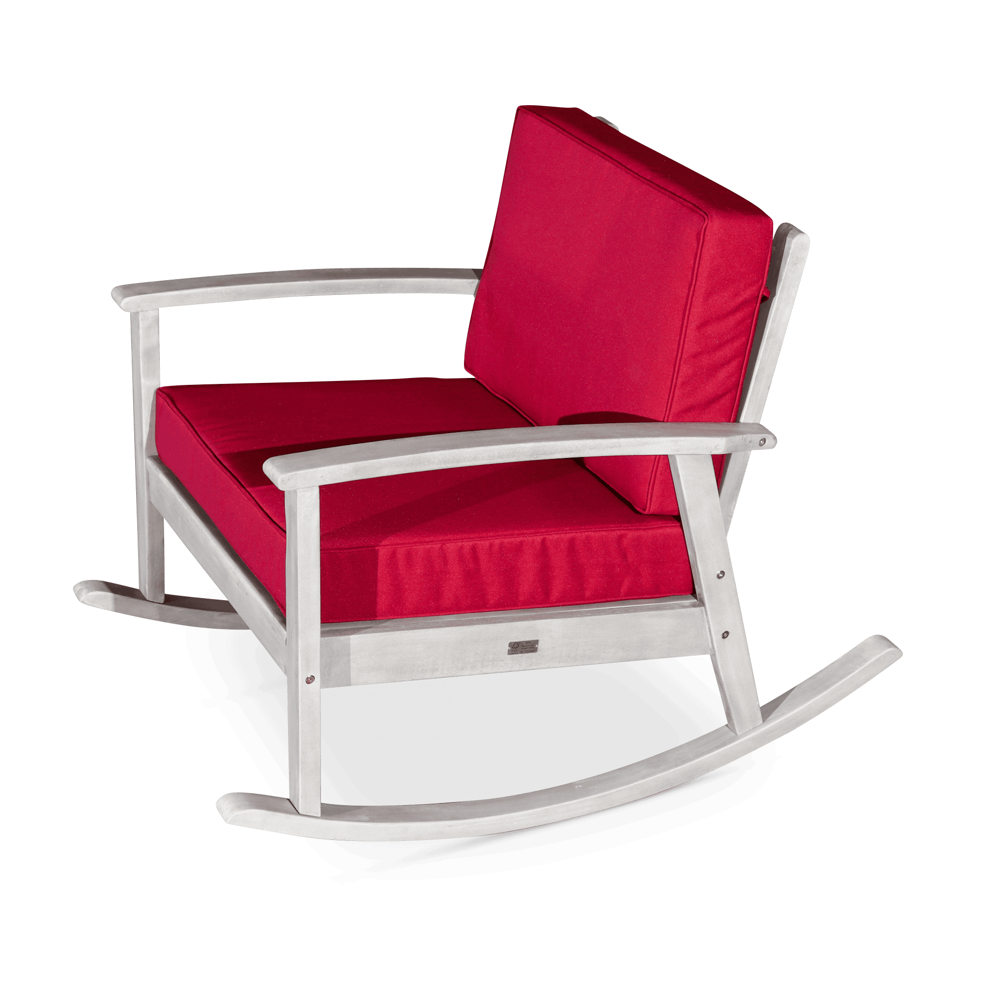 Eucalyptus Rocking Chair with Cushions, Silver Gray Finish, Burgundy Cushions