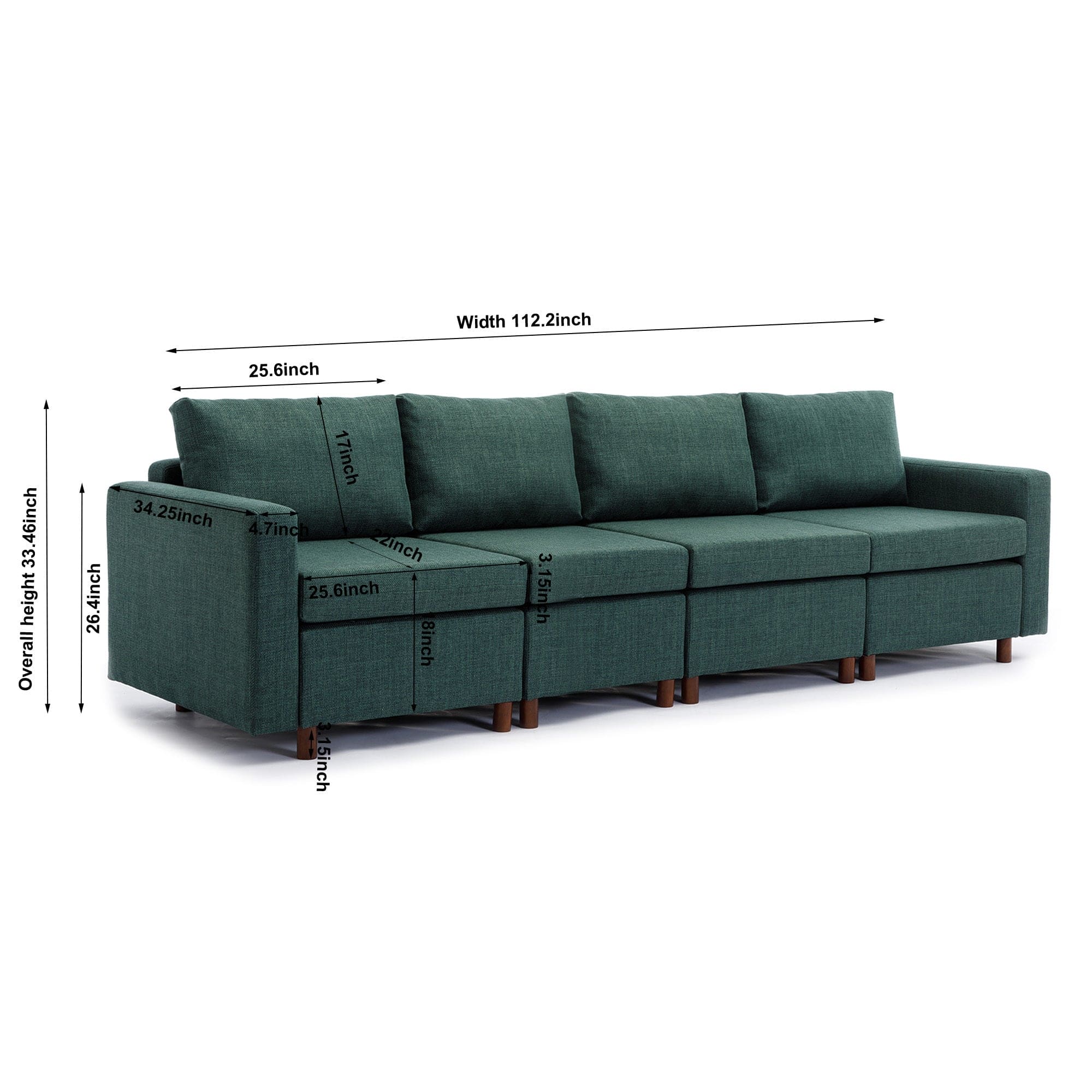 4 Seat Module Sectional Sofa Couch With 1 Ottoman for living room,Seat Cushion and Back Cushion Non-Removable and Non-Washable,Green