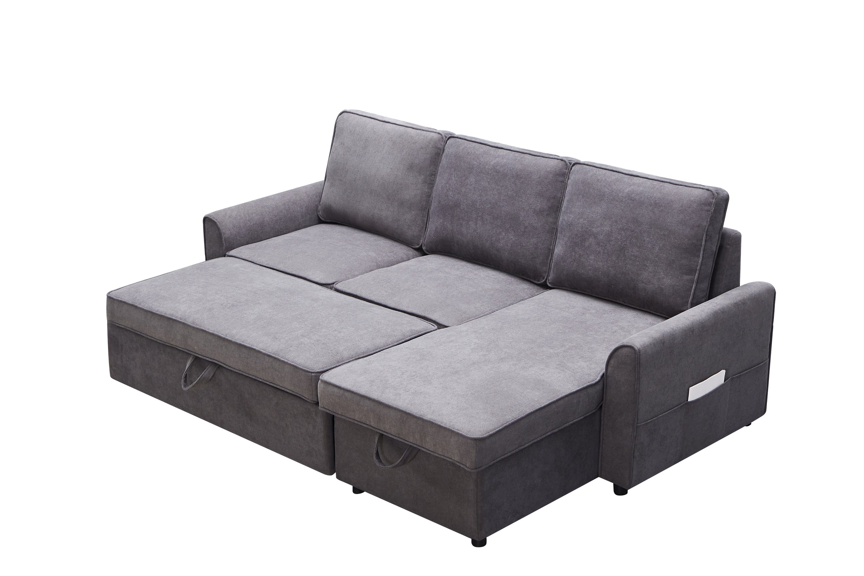 MGEA Modern modular L-shaped sofa bed with chaise longue, reversible sofa bed with pull-out bed and storage, 4-seat linen fabric convertible sofa for living room dark grey