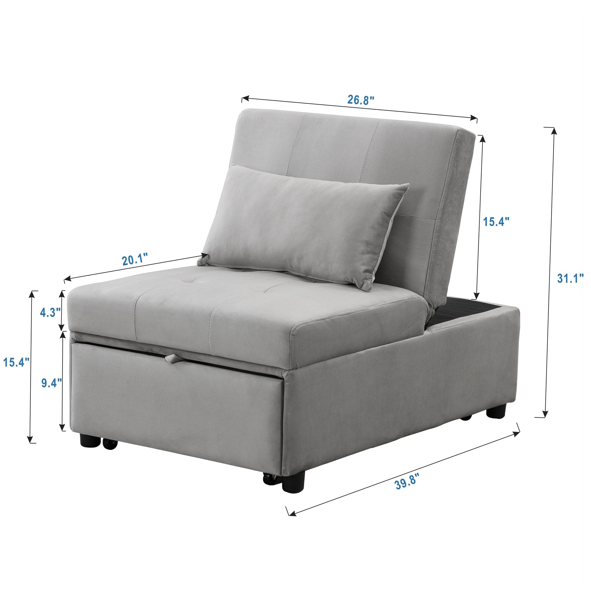 Folding Ottoman Sofa Bed  Gray