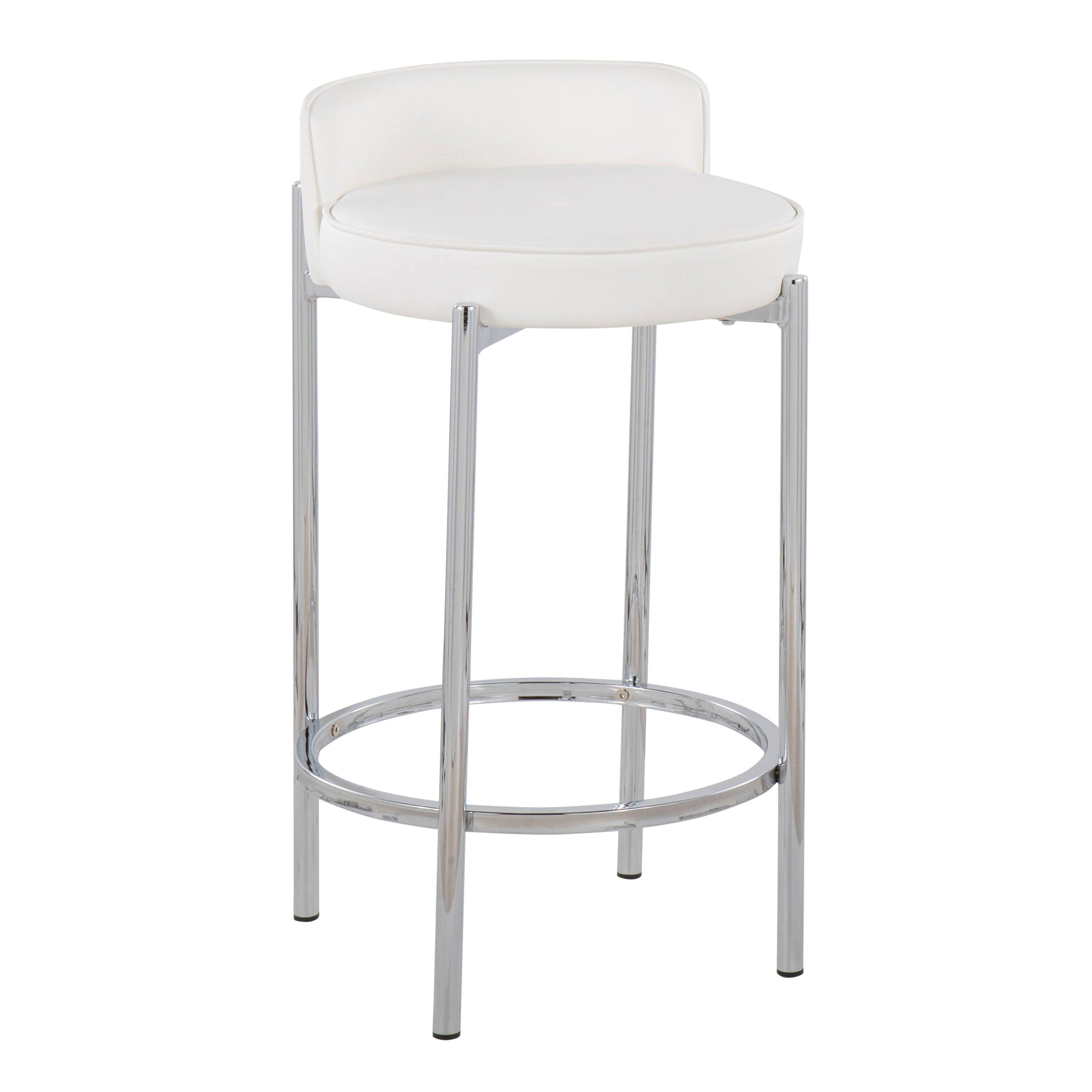 Chloe Contemporary Counter Stool in Chrome Metal and White Faux Leather by LumiSource - Set of 2