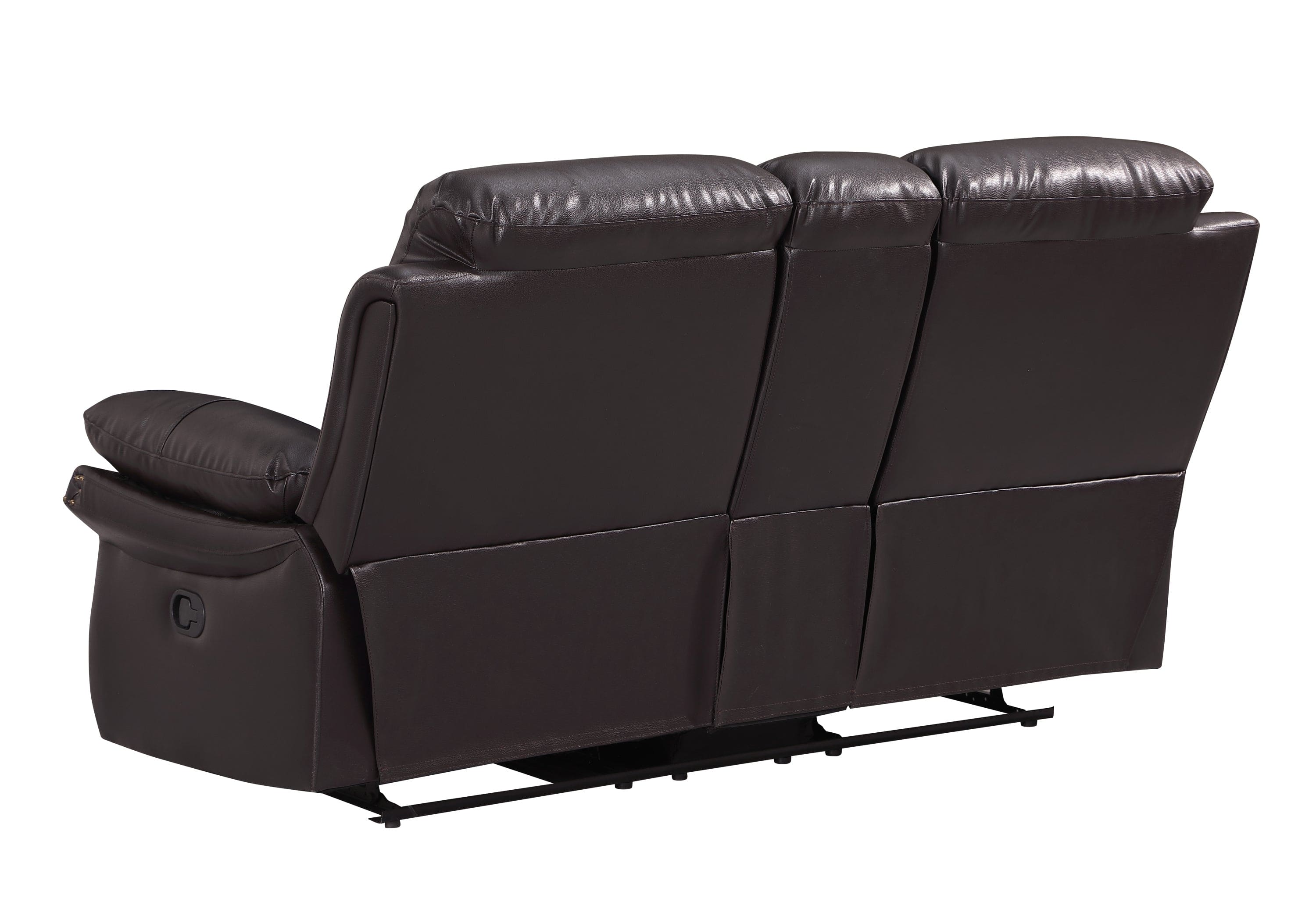 Global United  Leather Air Upholstered Reclining Console Loveseat with Fiber Back