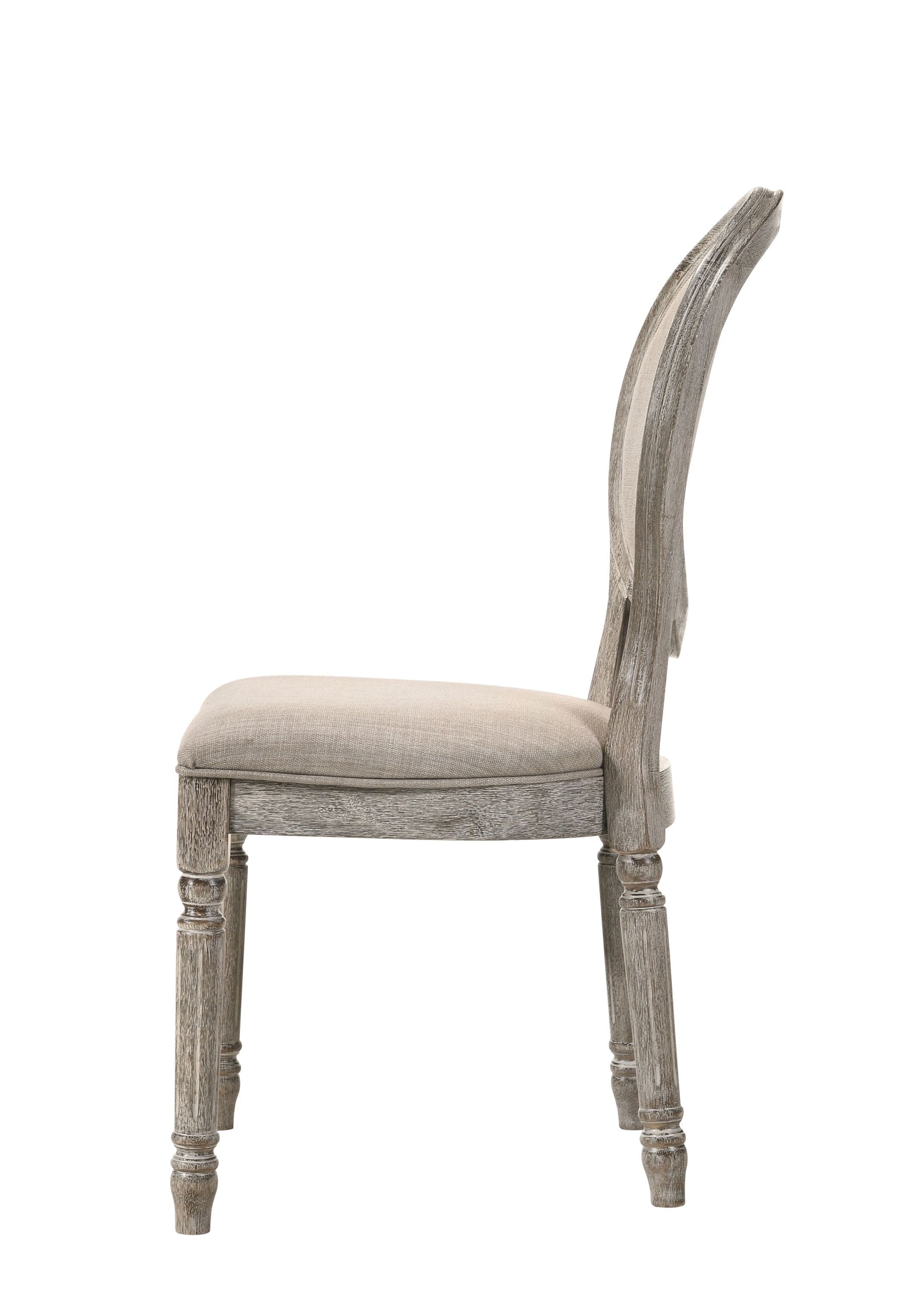 ACME Faustine Side Chair, Tan Fabric & Salvaged Light Oak Finish 77187