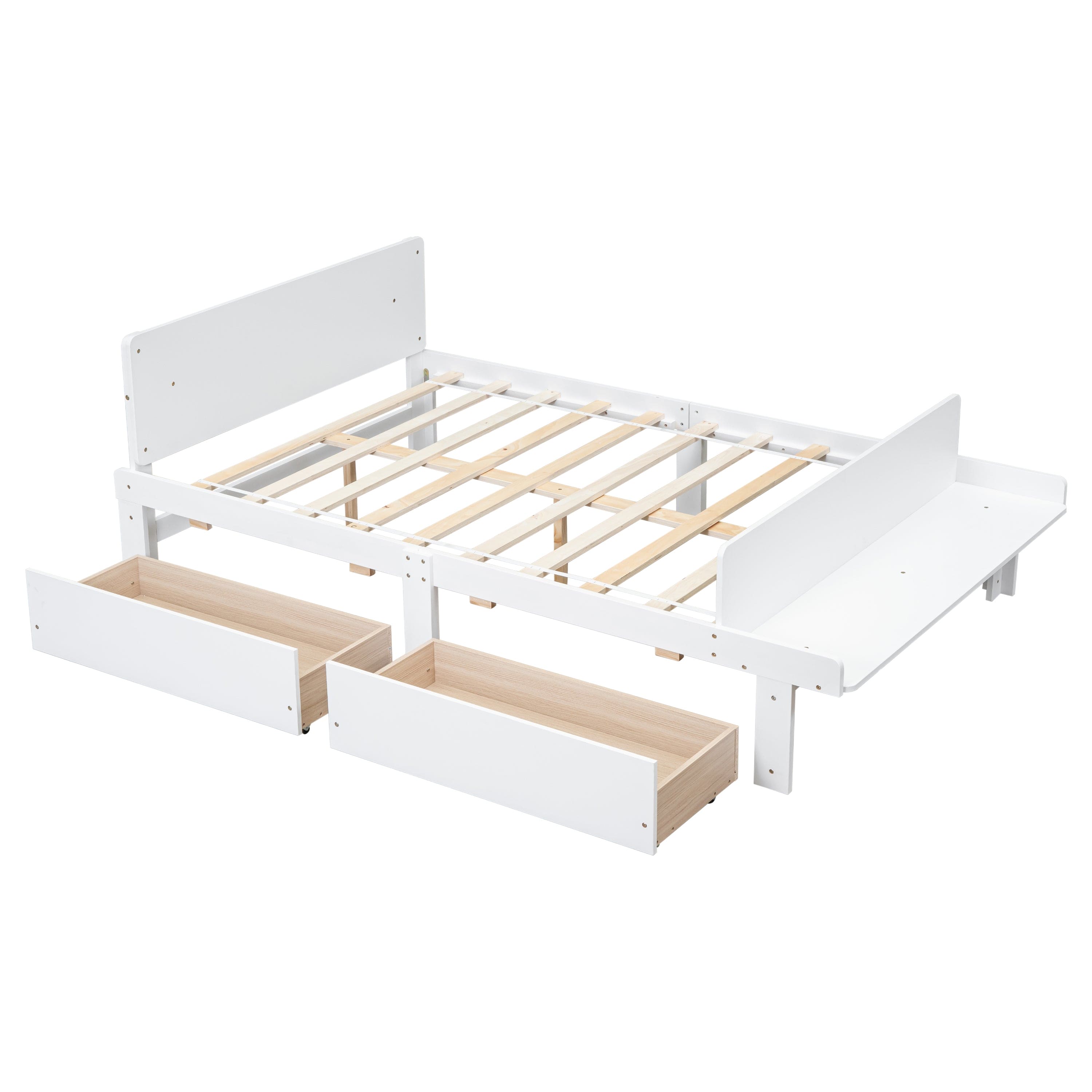 Full Bed with Footboard Bench,2 drawers,White