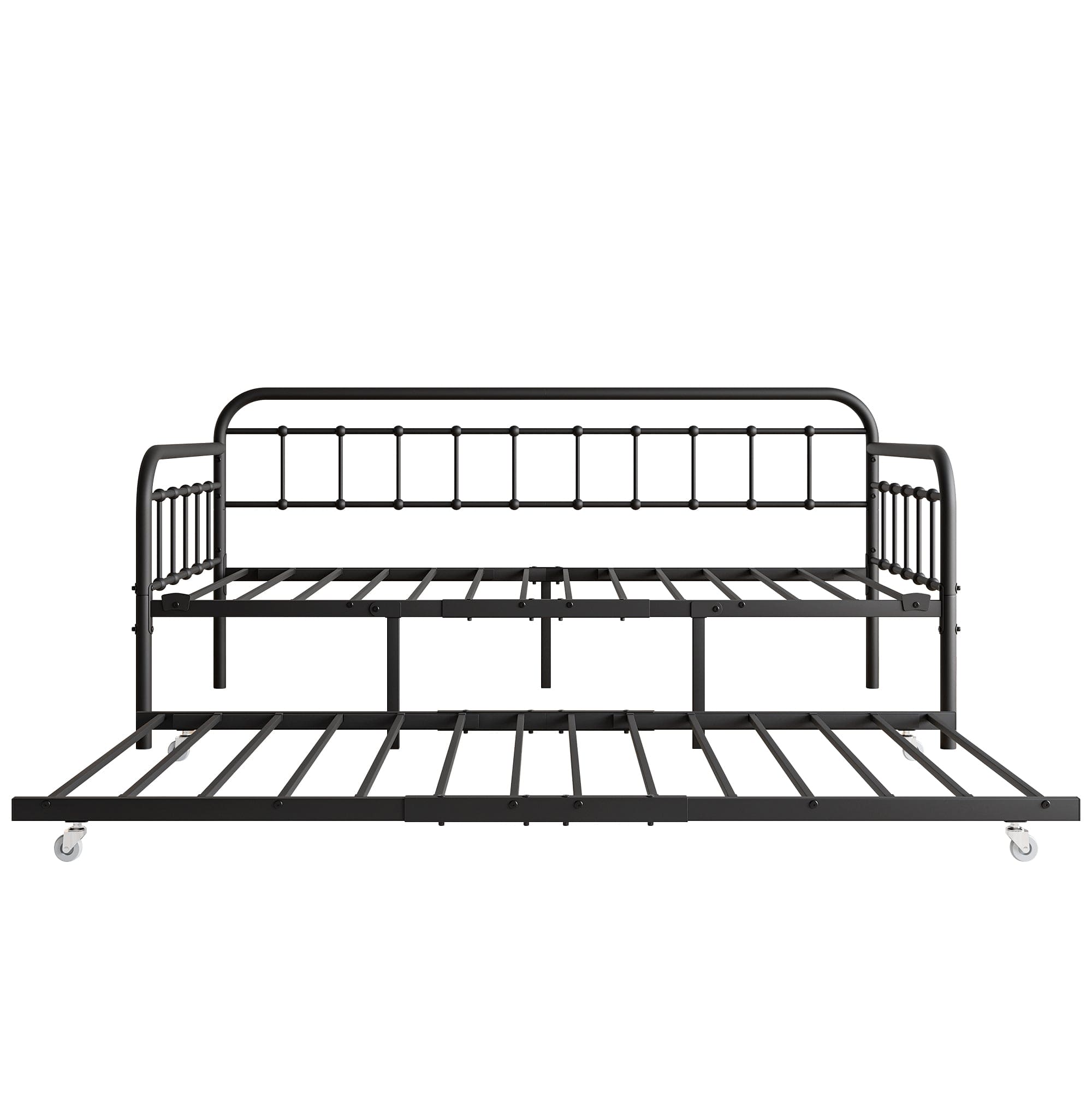 Twin Size Metal Daybed Frame with Trundle, Heavy Duty Steel Slat Support Sofa Bed Platform with Headboard, No Box Spring Needed, Black