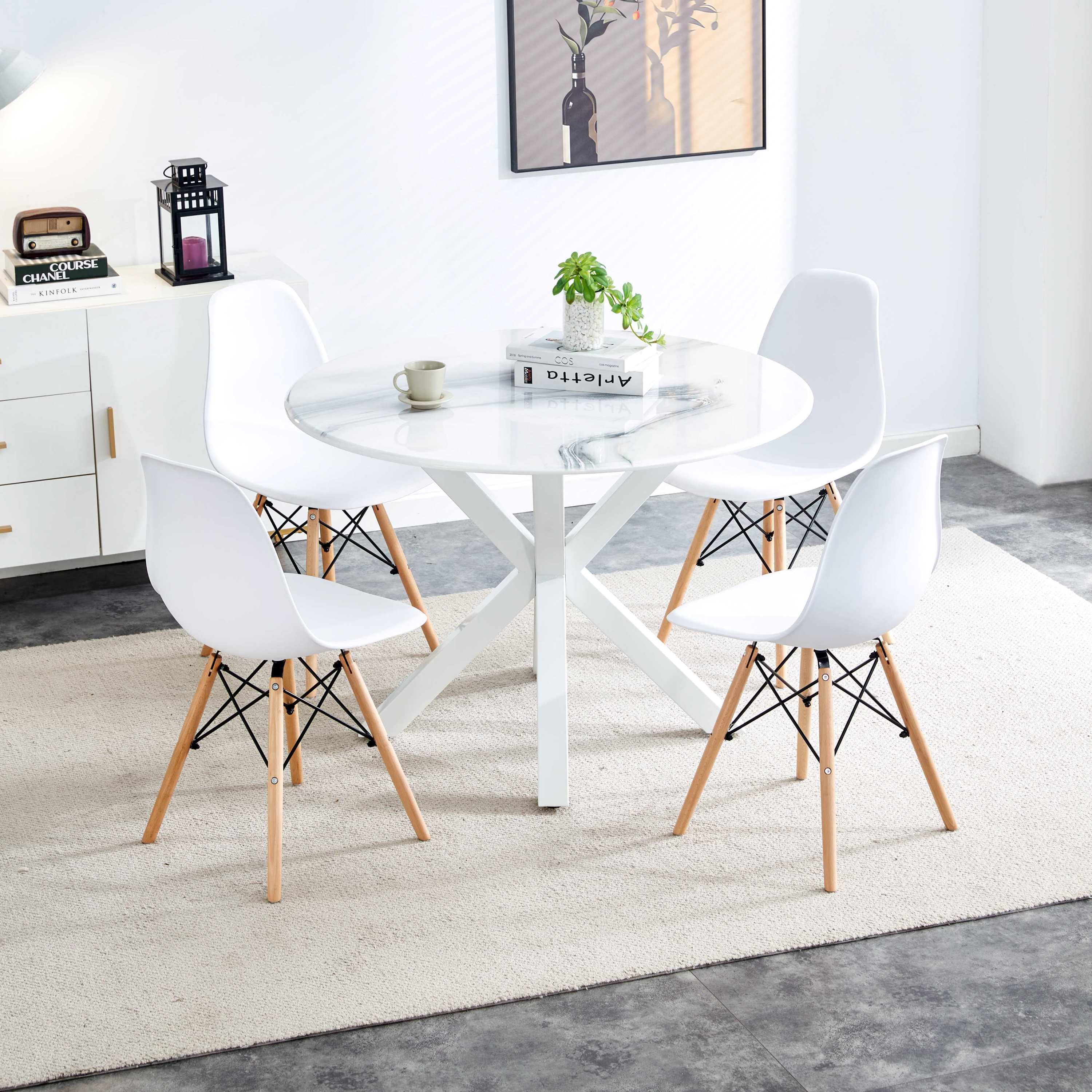 42.1"WHITE Table cross leg Mid-century Dining Table for 4-6 people With Round Mdf Table Top, Pedestal Dining Table, End Table Leisure Coffee Table