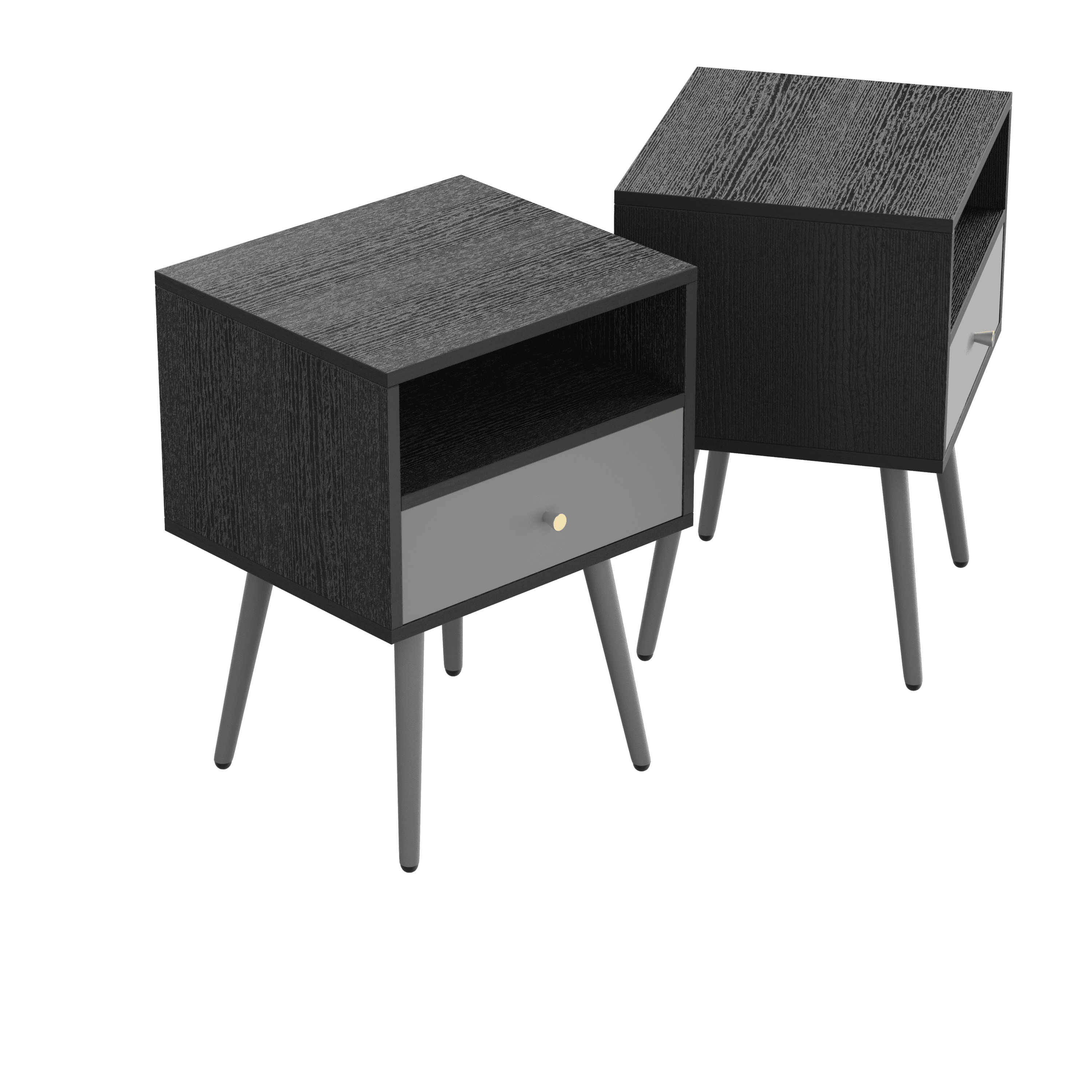 Modern Bedside Tables Set of 2,Nightstand with 1 Storage Drawer -Chic  Simple Assembly End Side Table,Sofa Table,for bedroom/living room/office (2pcs,dark grey)