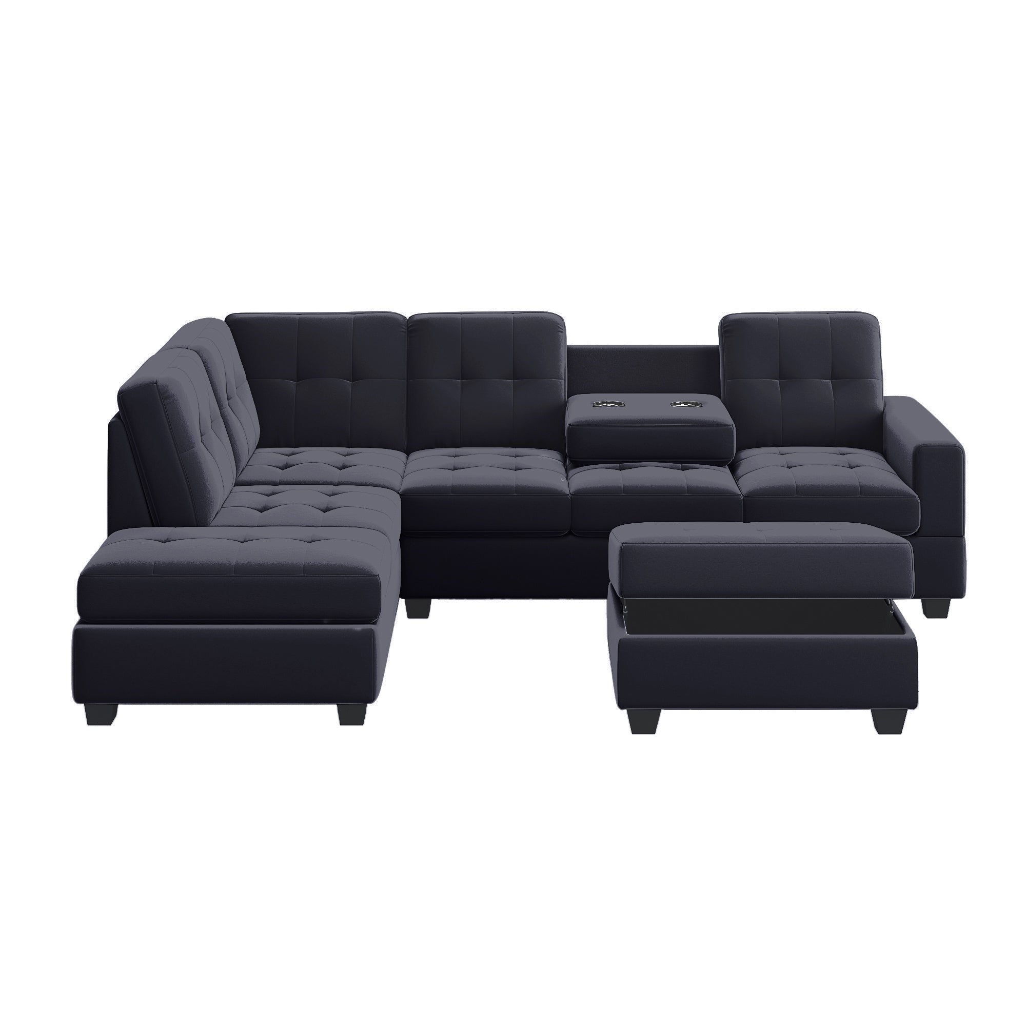 Orisfur. Modern Sectional Sofa with Reversible Chaise, L Shaped Couch Set with Storage Ottoman and Two Cup Holders for Living Room