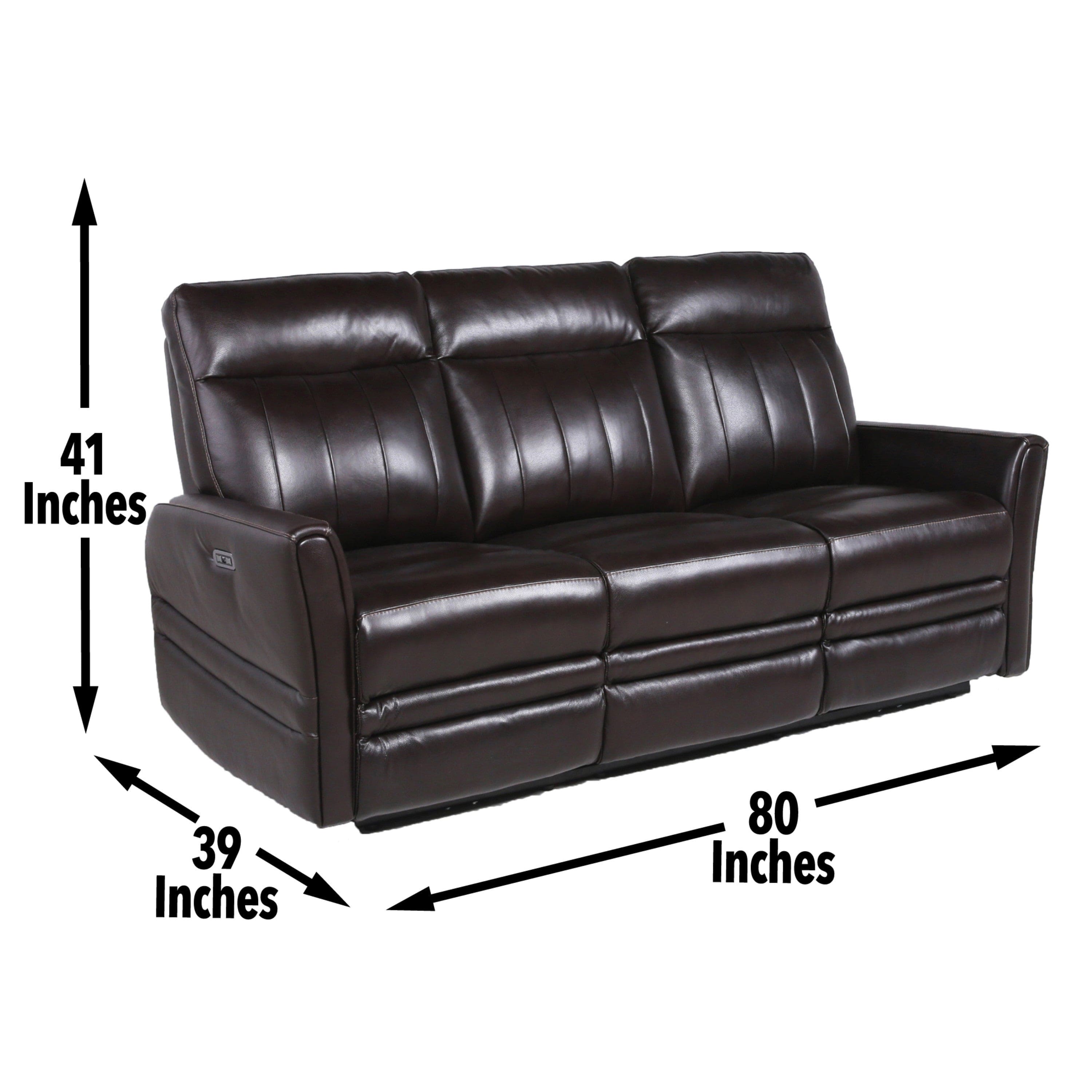 Luxury Power Reclining Sofa Recliner in Dark Brown Top-Grain Leather - Ultimate Comfort with Power Leg Rest and Articulating Headrest - Elegant and Relaxing Furniture for Living Room or Home Theater