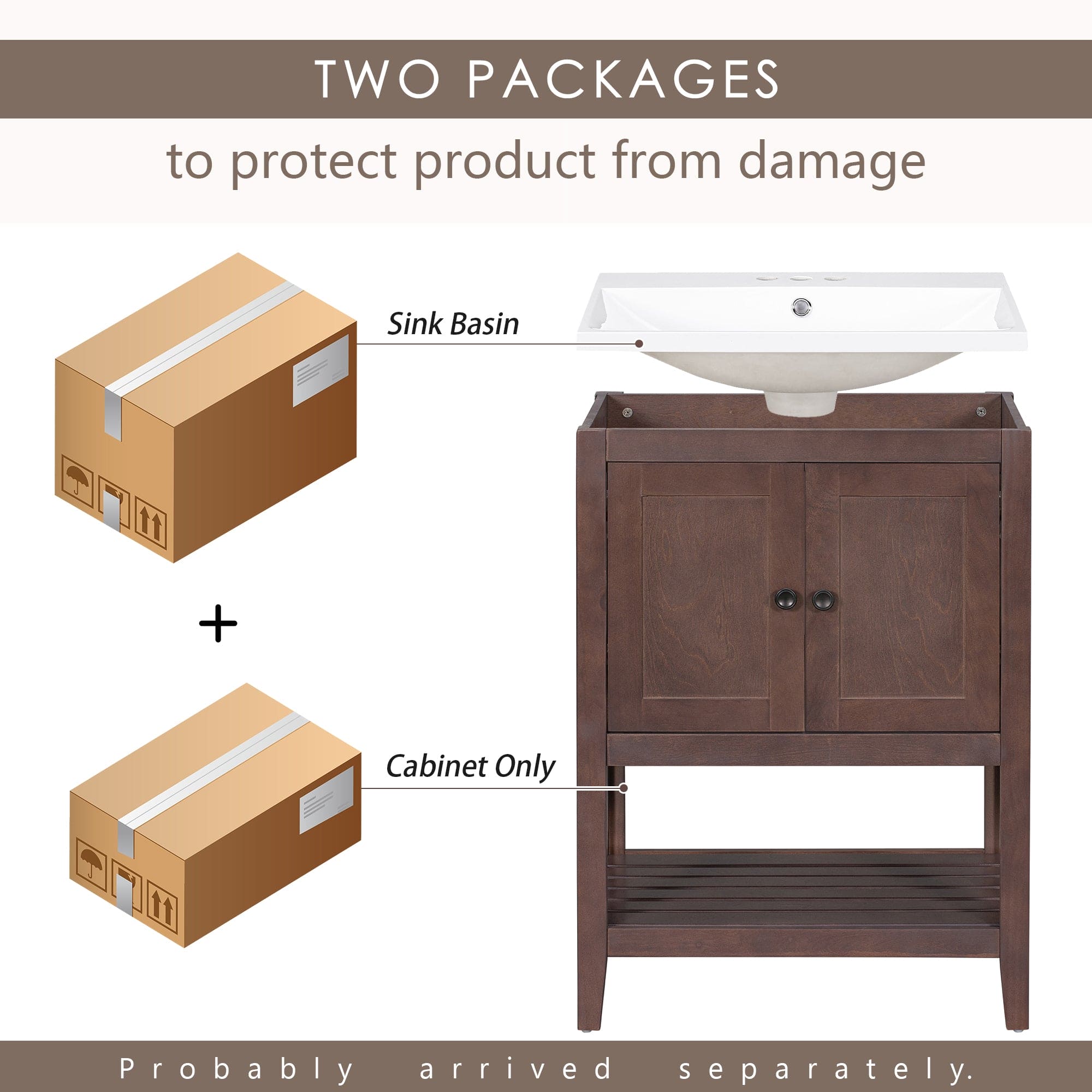 [VIDEO] 24" Brown Modern Sleek Bathroom Vanity Elegant Ceramic Sink with Solid Wood Frame Open Style Shelf (OLD SKU: JL000004AAD)