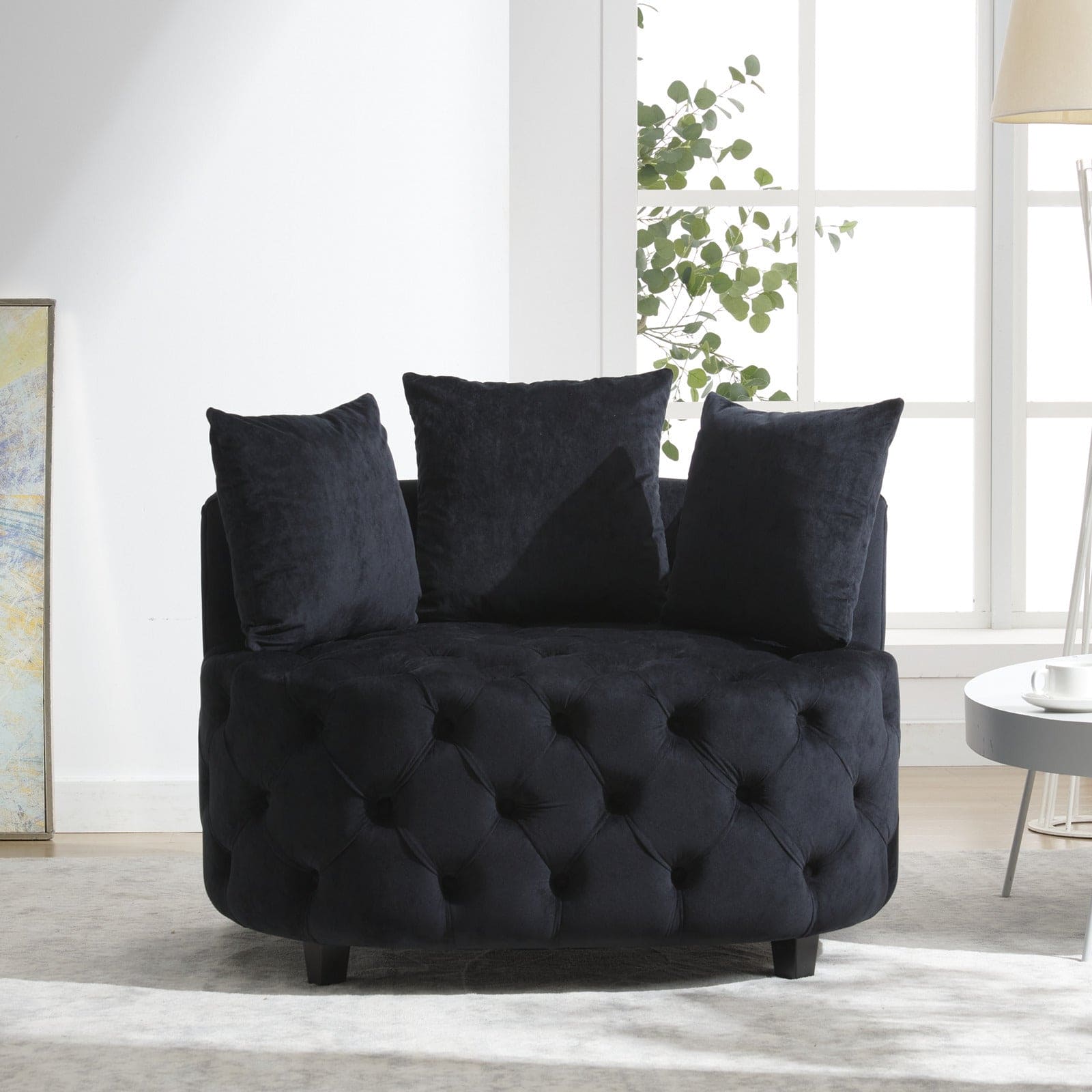 A&A Furniture,Width 40.6 inches Accent Chair / Classical Barrel Chair for living room / Modern Leisure Sofa Chair (Black)