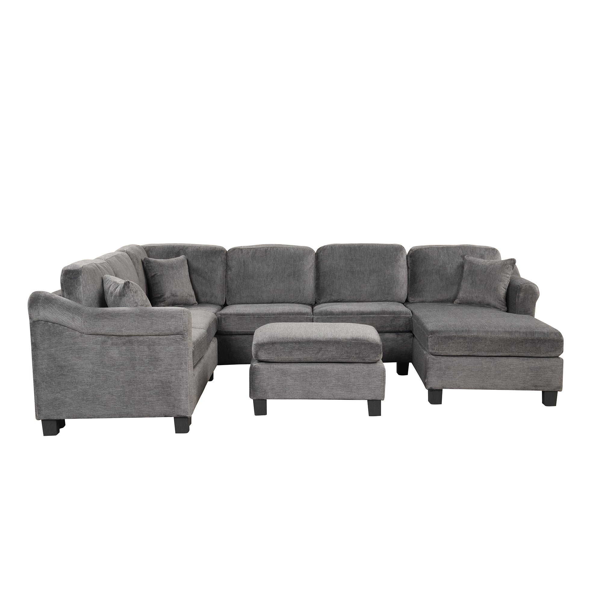 122.1" *91.3"  4pcs Sectional Sofa with Ottoman with Right Side Chaise velvet fabric Dark Gray