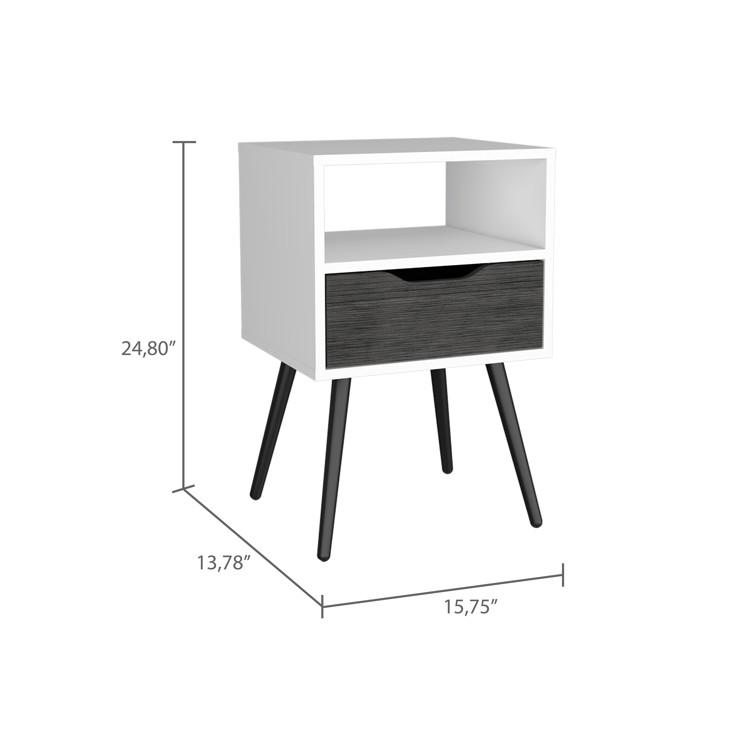 Nightstand  Fugaz, Open Shelf, Single Drawer, Smokey Oak / White Finish