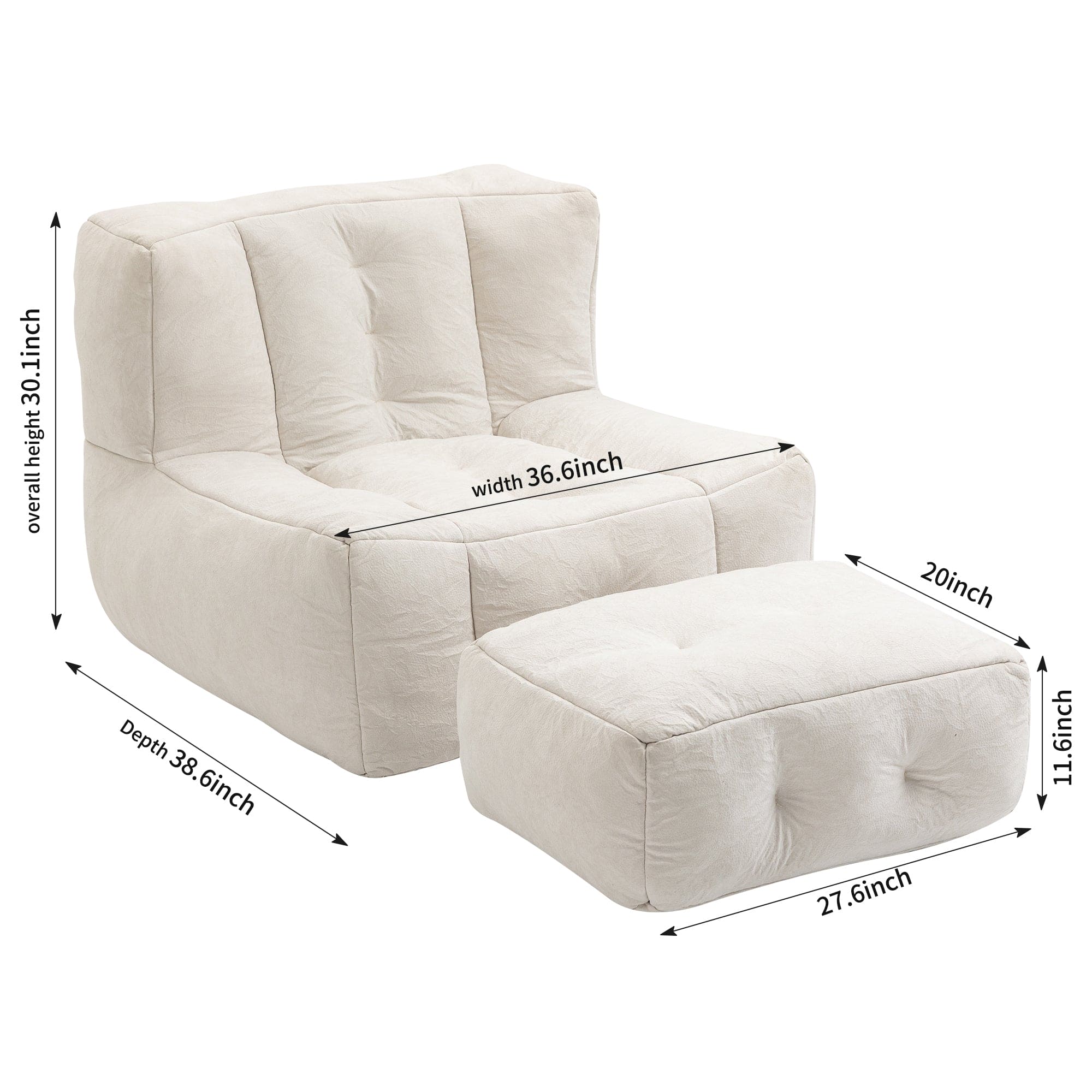 Fluffy bean bag chair, comfortable bean bag for adults and children, super soft lazy sofa chair with memory foam and ottoman, indoor modern focus bean bag chair for living room, bedroom, apartment