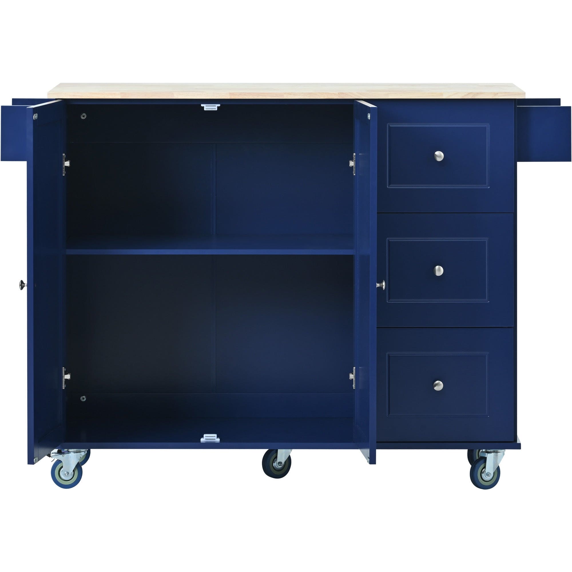 Rolling Mobile Kitchen Island with Drop Leaf - Solid Wood Top, Locking Wheels & Storage Cabinet 52.7 Inch Width(Dark blue)