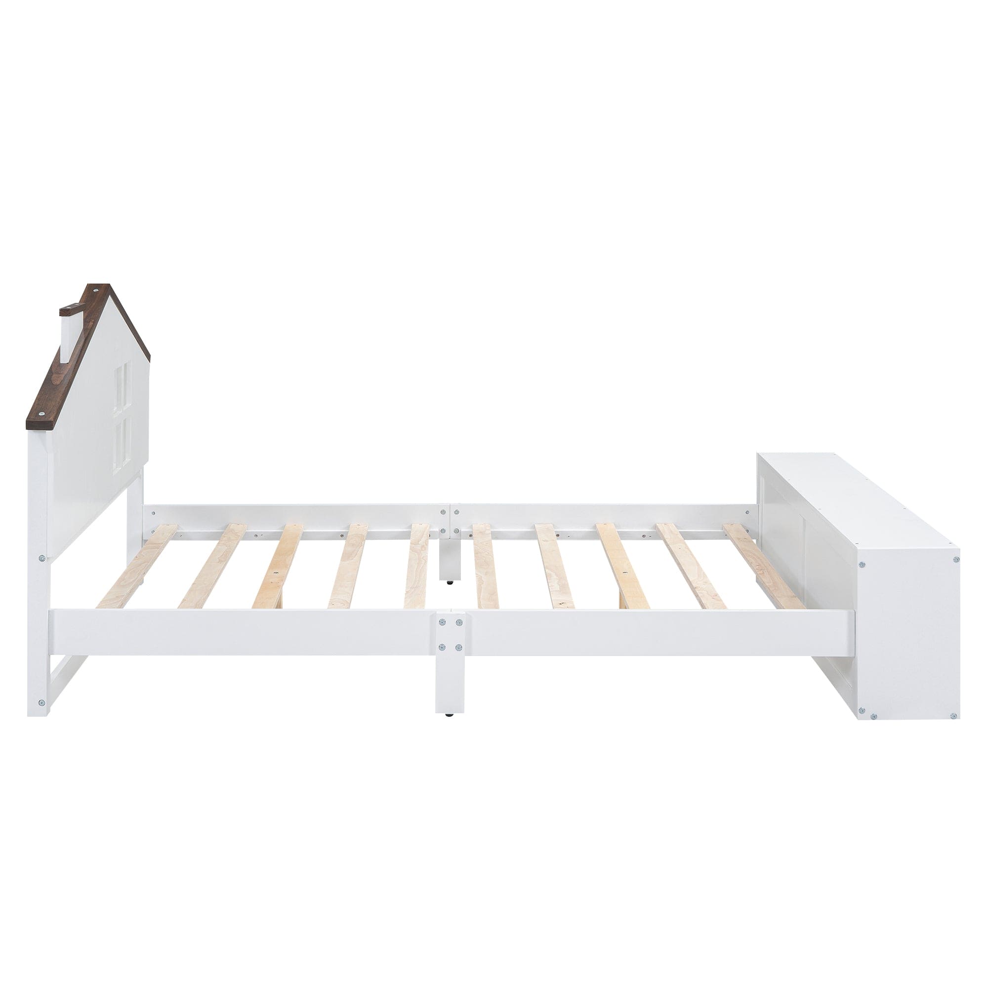 Full Size House Platform Bed with LED Lights and Storage, White