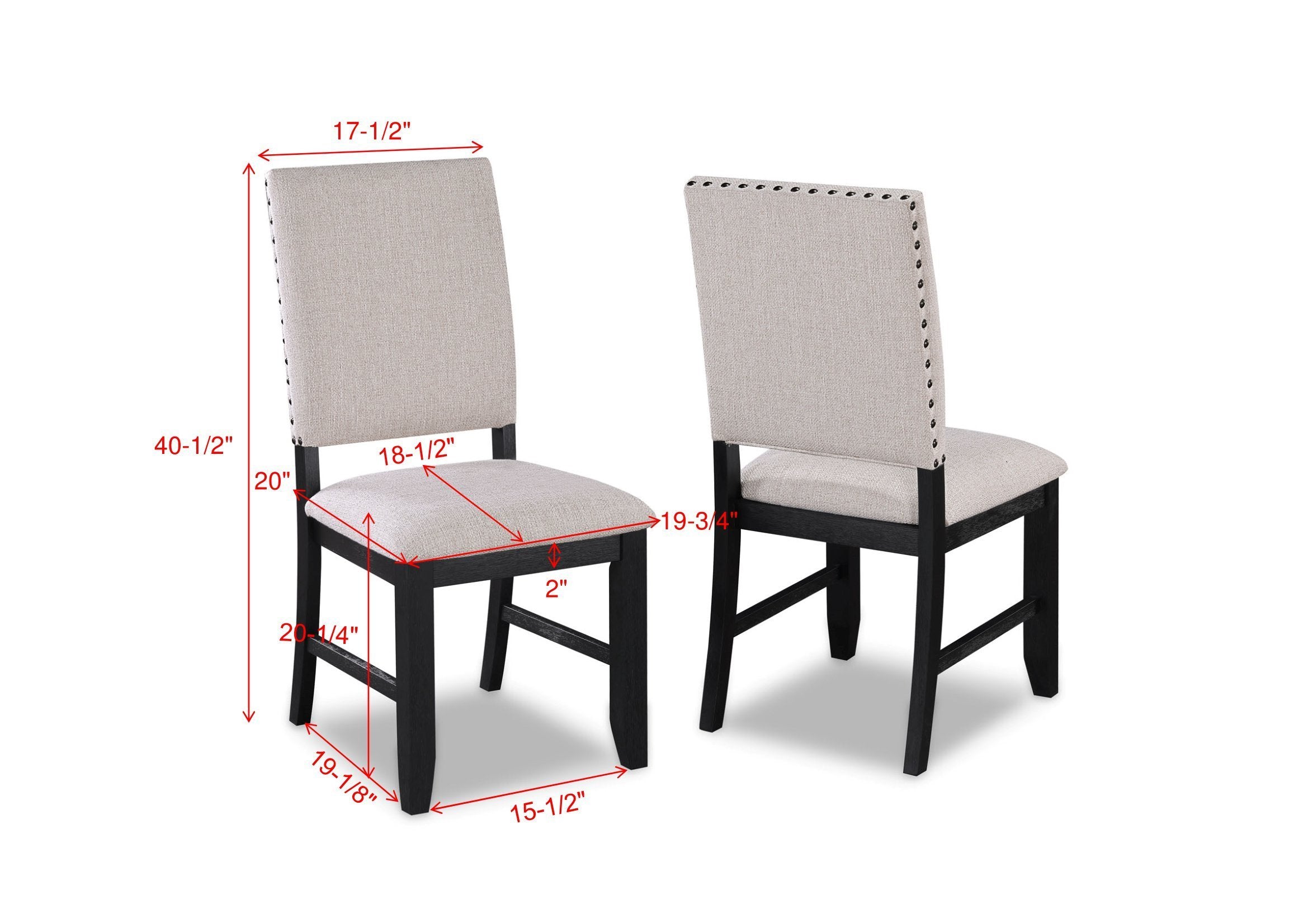 Transitional Relaxed Vintage Style 2pc Warm Charcoal Black Finish Finish Nailhead Trim Side Chairs Standard Height Dining Chairs Fabric Upholstery