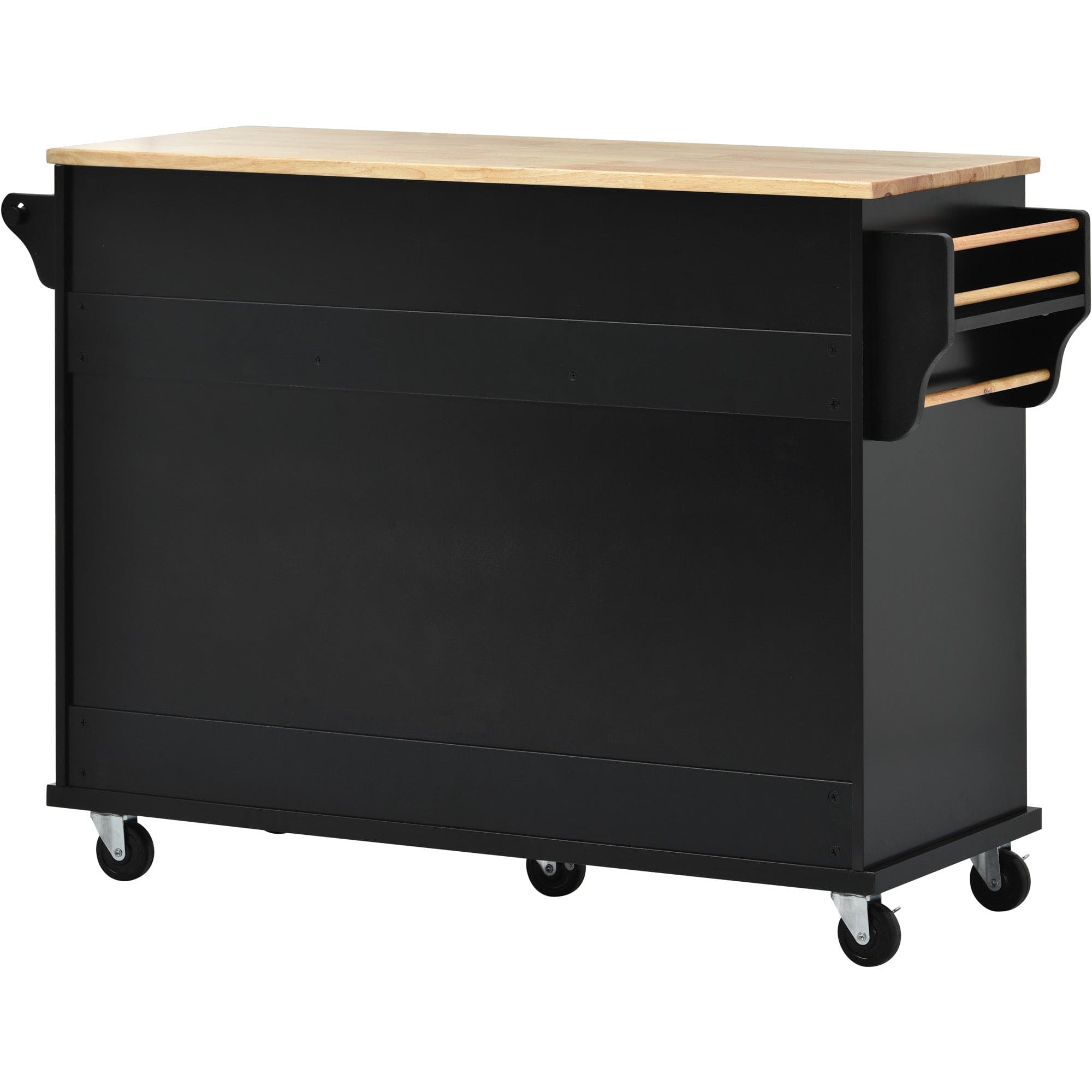 Kitchen cart with Rubber wood desktop rolling mobile kitchen island with storage and 5 draws 53 Inch length (Black)