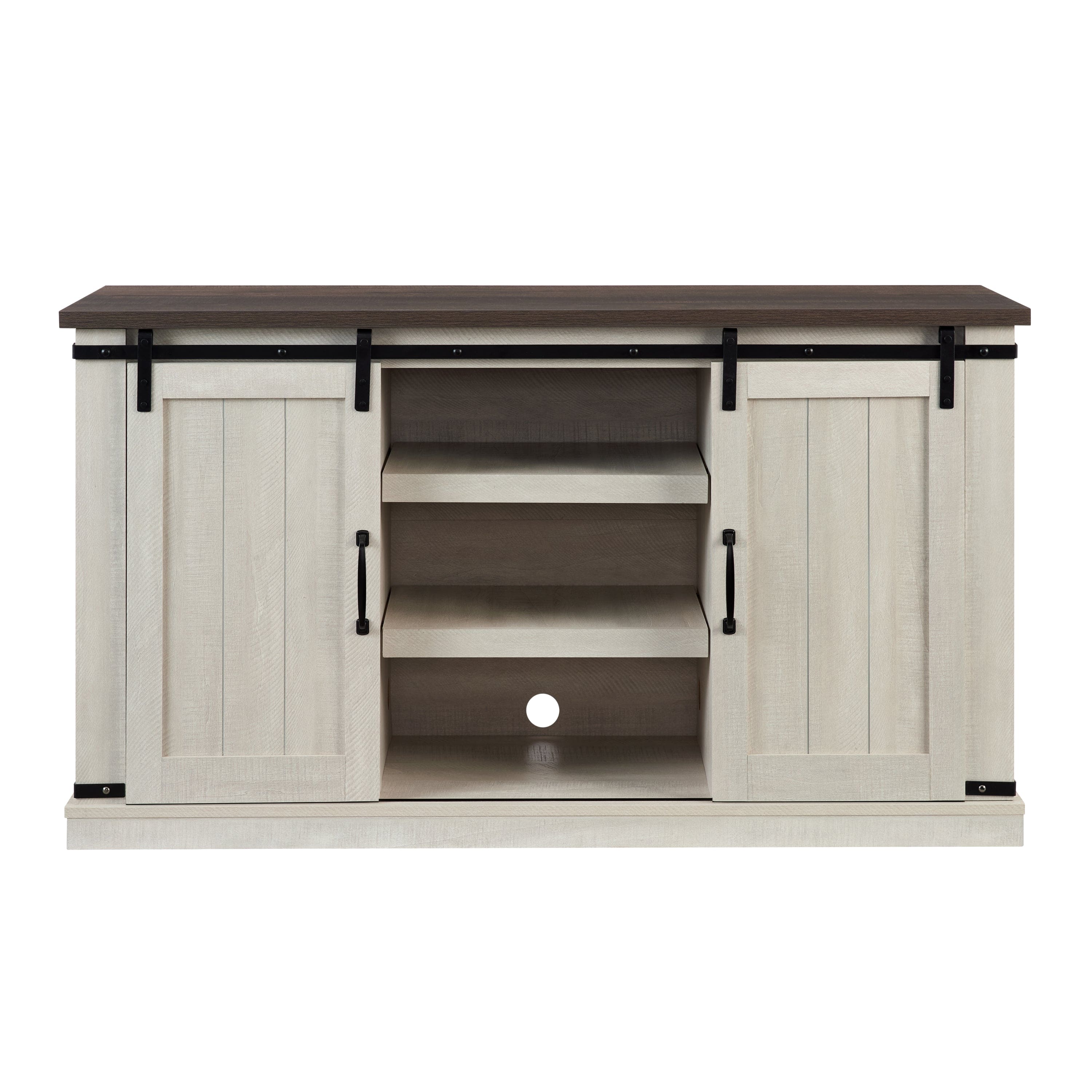 Classic Farmhouse Media TV Stand Transitional Entertainment Console for TV Up to 60" with Sliding Doors and Open Storage Space, Light Gray, 54.5"W*15.75"D*30.5"H