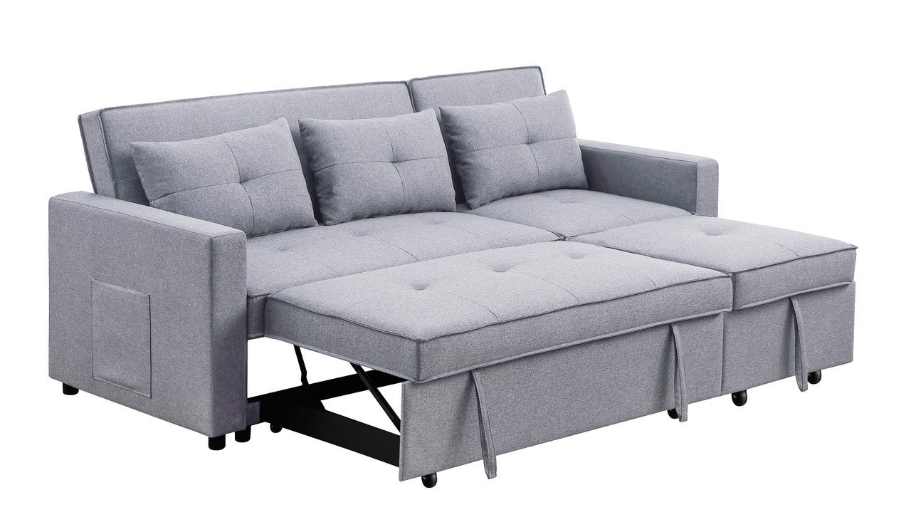 Zoey Light Gray Linen Convertible Sleeper Sofa with Side Pocket