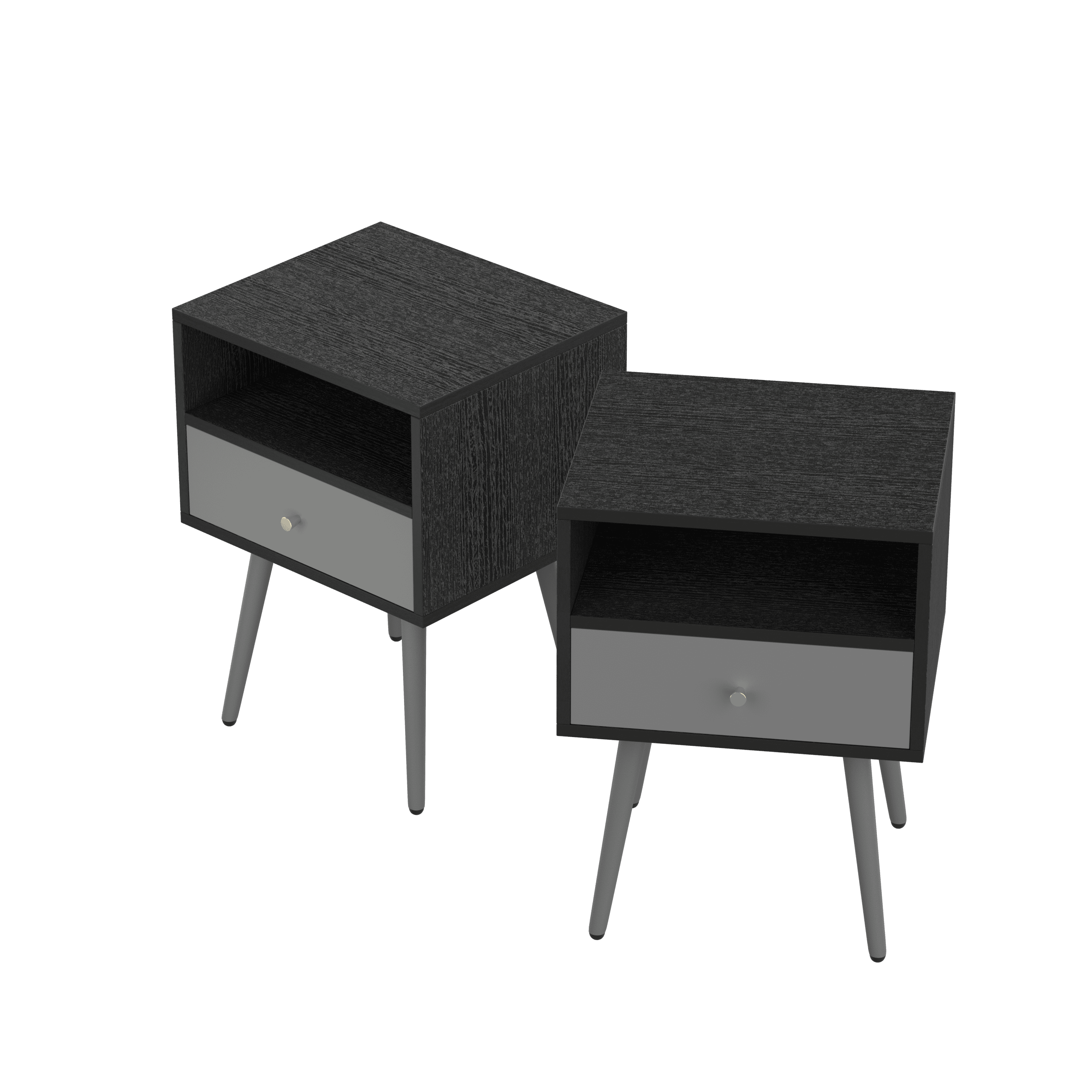 Modern Bedside Tables Set of 2,Nightstand with 1 Storage Drawer -Chic  Simple Assembly End Side Table,Sofa Table,for bedroom/living room/office (2pcs,dark grey)