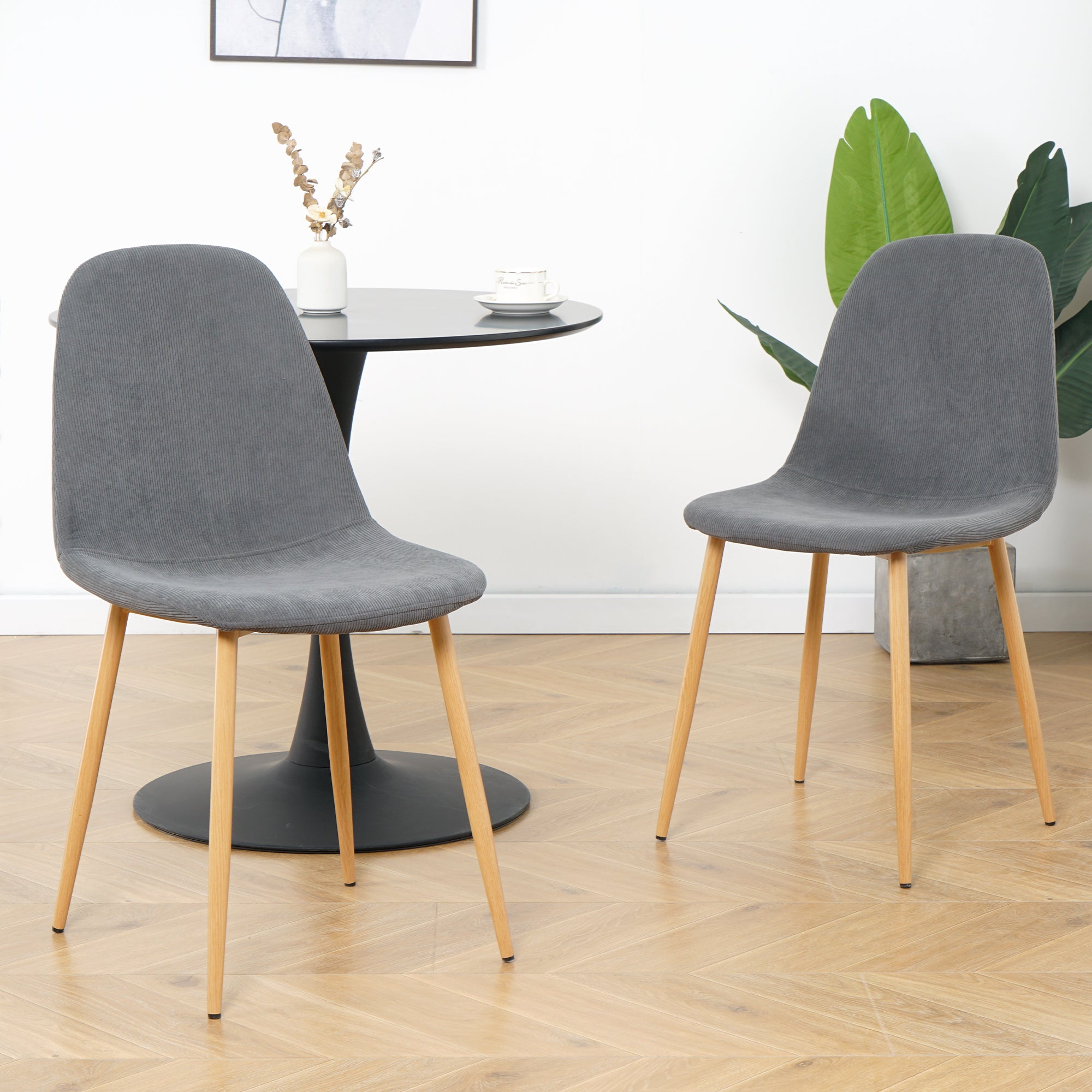 Deep Grey Modern Fabric Chairs with wood-transfer Metal Leg set of 4