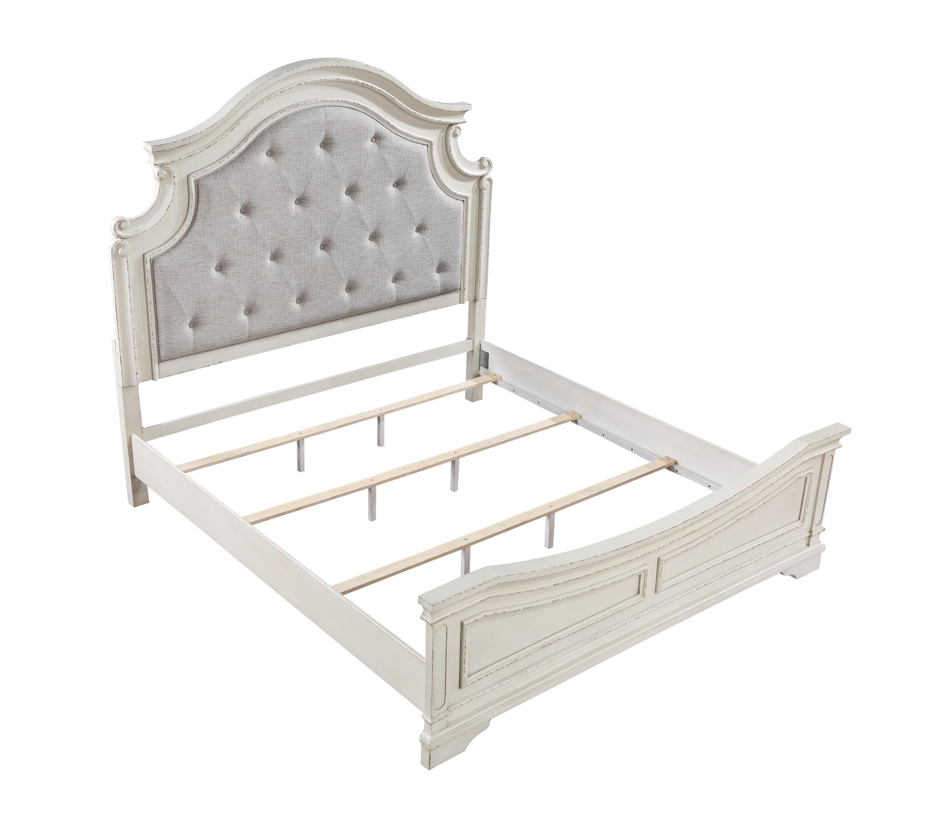 Noble Traditional Style Queen Bed with Button Tufted Upholstery Headboard Made with Wood in Antique White