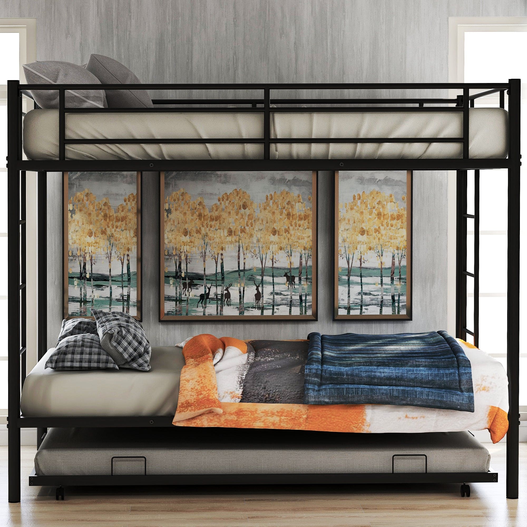 Twin over Twin Bunk Bed with Trundle, Black(OLD SKU:MF192387AAB)